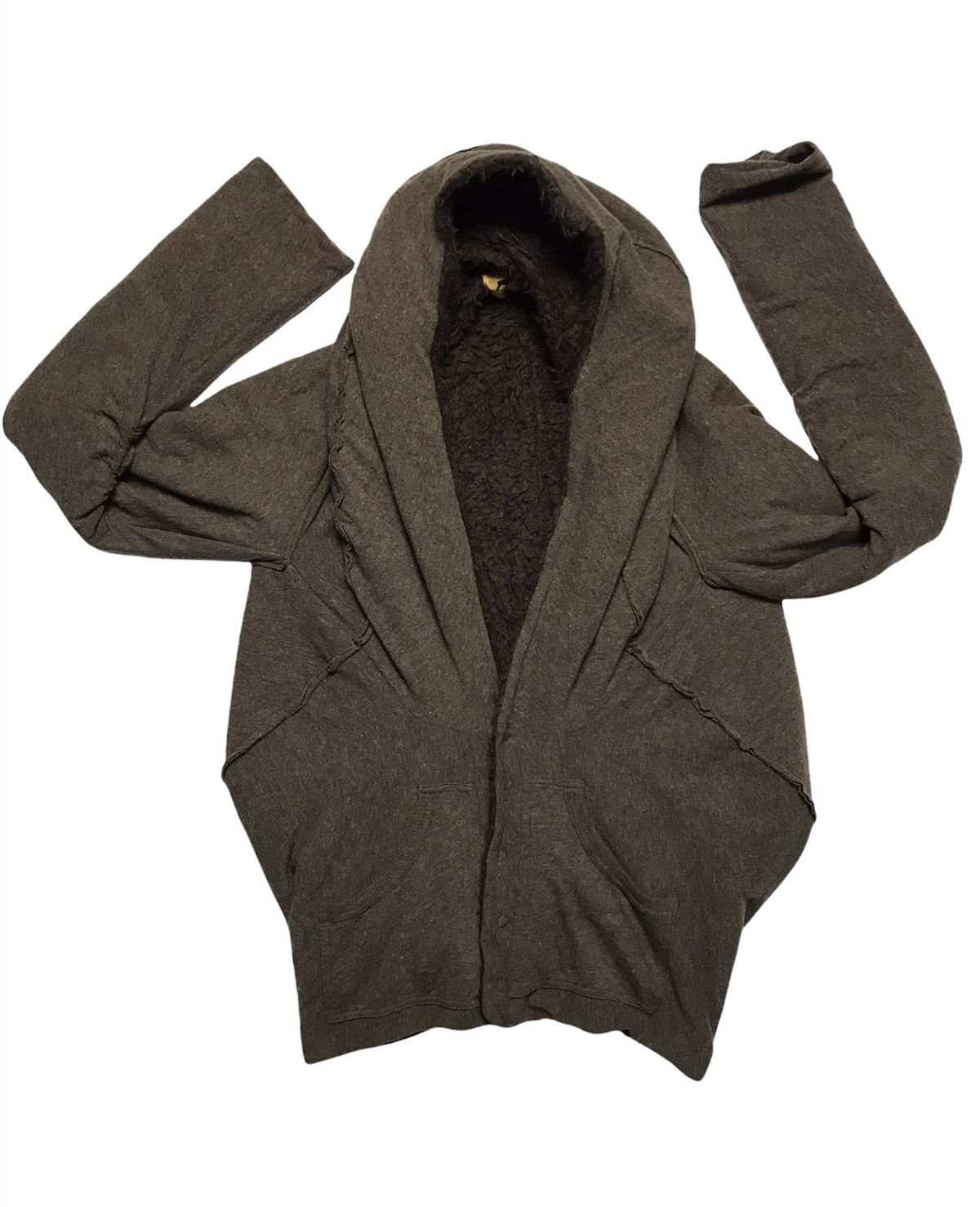 CABANE de ZUCCa × Issey Miyake Zucca Hoodie Wool Distressed Button Jacket Size US M / EU 48-50 / 2 - 1 Thumbnail
