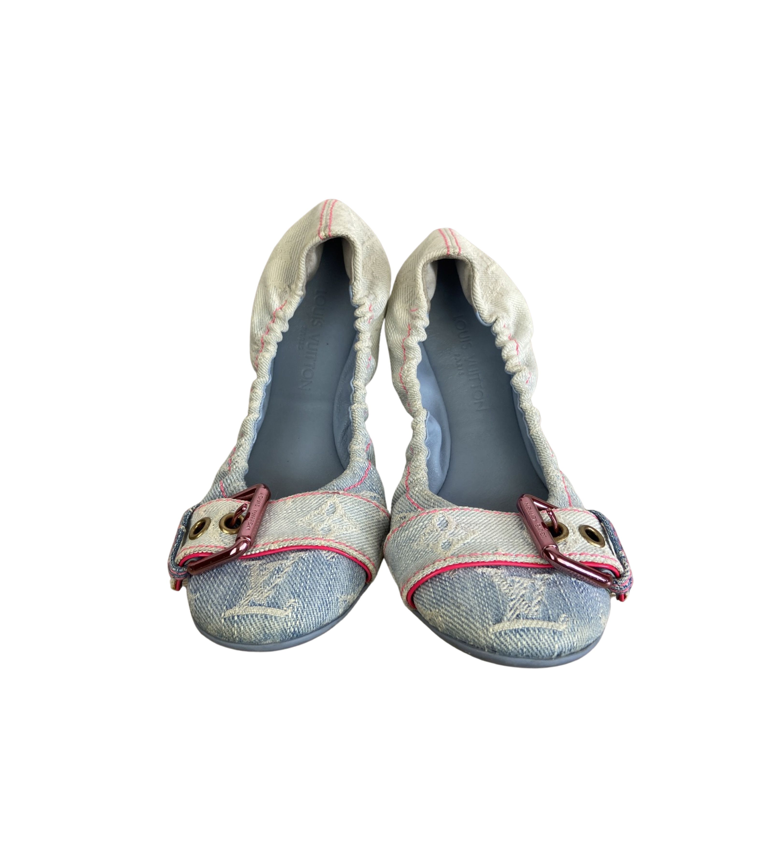 image of Louis Vuitton Monogram Denim Bleached Flats Shoes in Blue, Women's (Size 5)