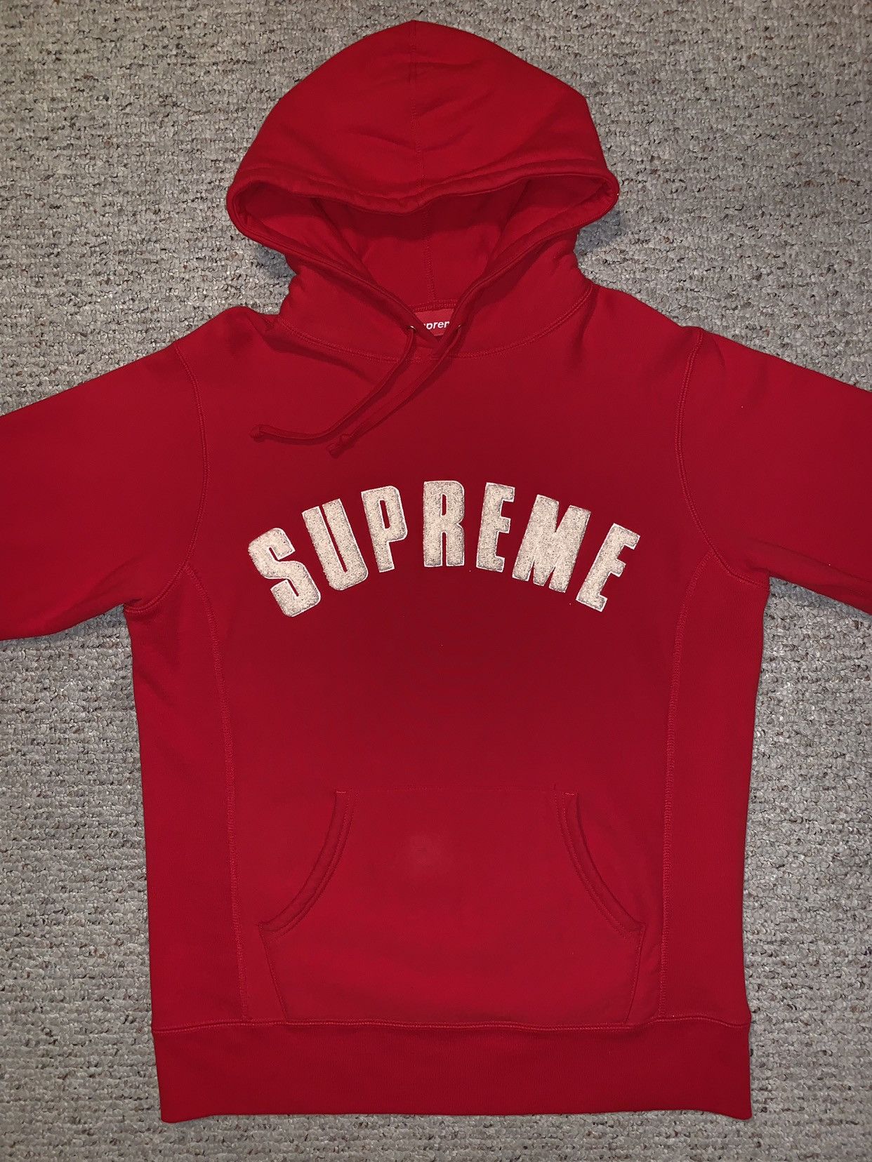 Supreme Supreme Arc Logo Hoodie Large Red Chenille SS17 | Grailed