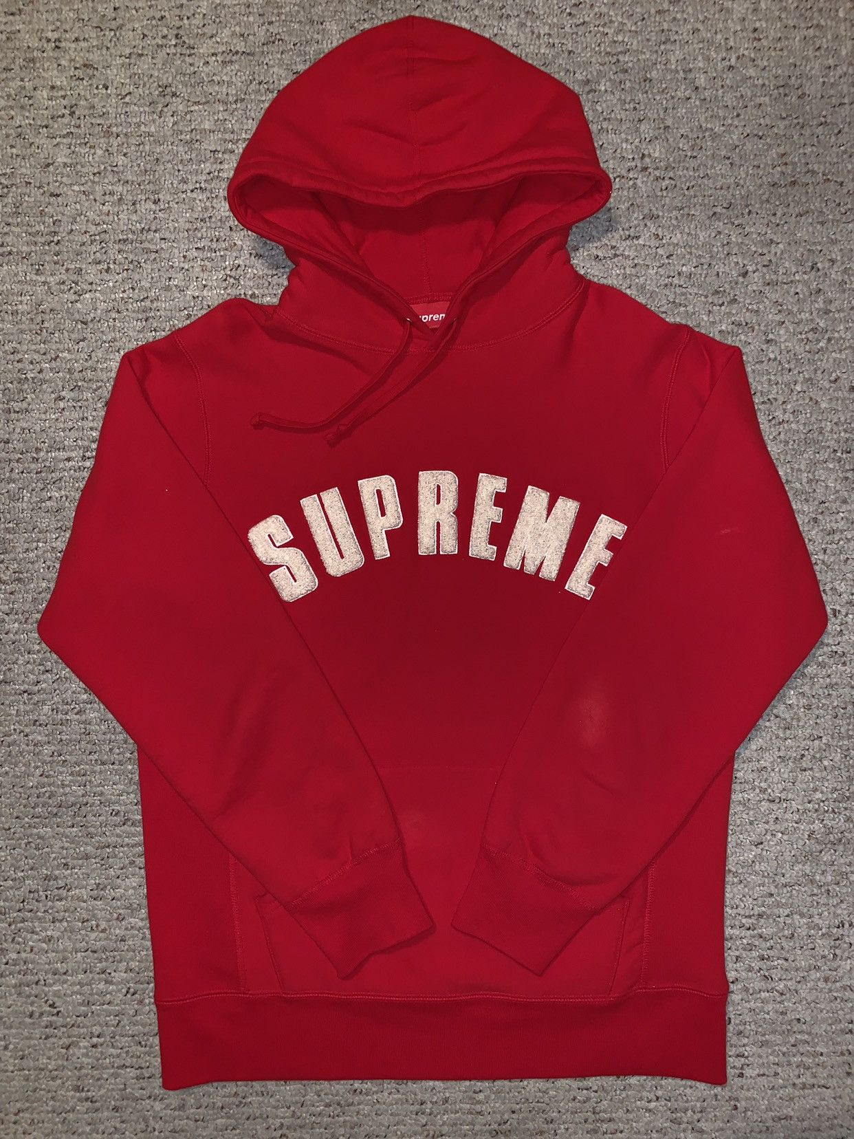 Supreme Supreme Arc Logo Hoodie Large Red Chenille SS17 Grailed