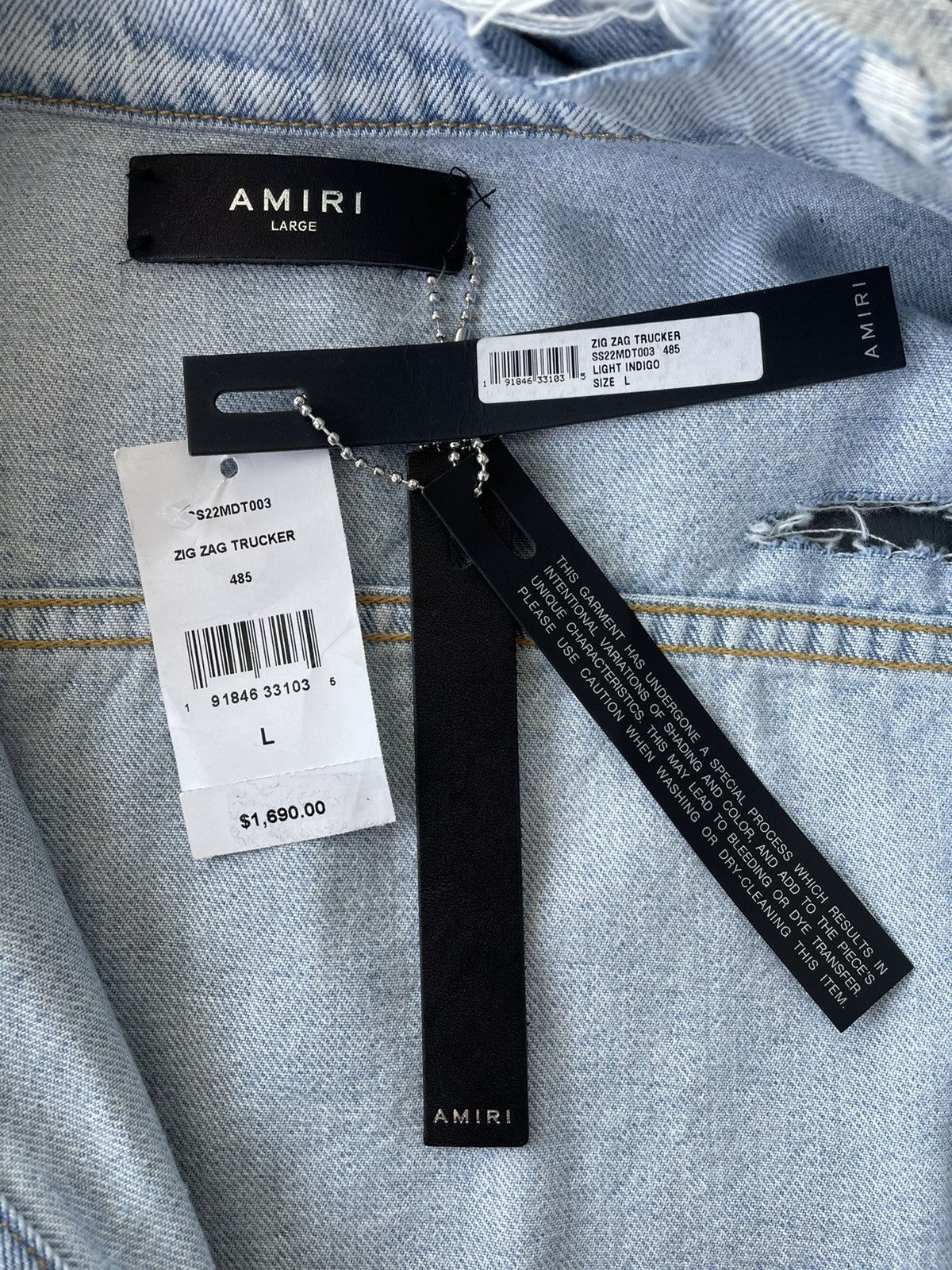 Amiri $1,900 Value Runway Limited Zig Zag Denim Trucker Jacket Size US M / EU 48-50 / 2 - 7 Thumbnail