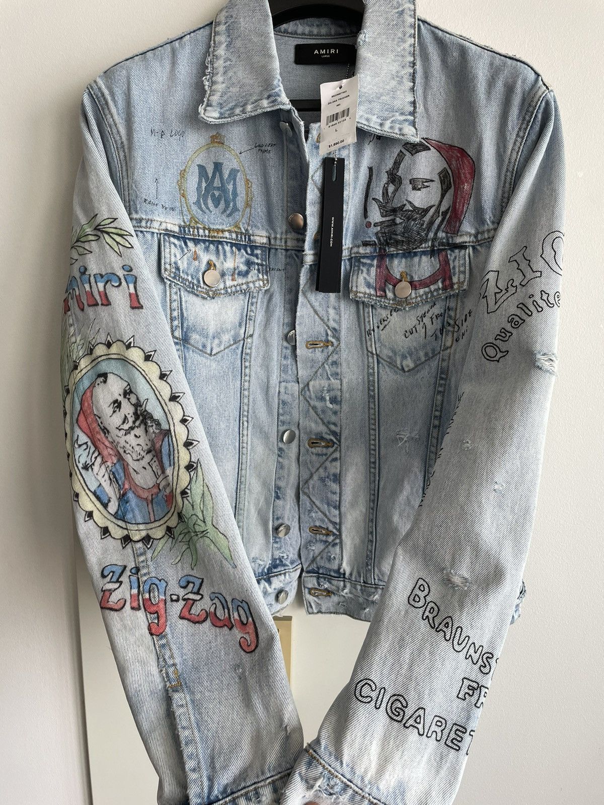 Amiri $1,900 Value Runway Limited Zig Zag Denim Trucker Jacket Size US M / EU 48-50 / 2 - 3 Thumbnail