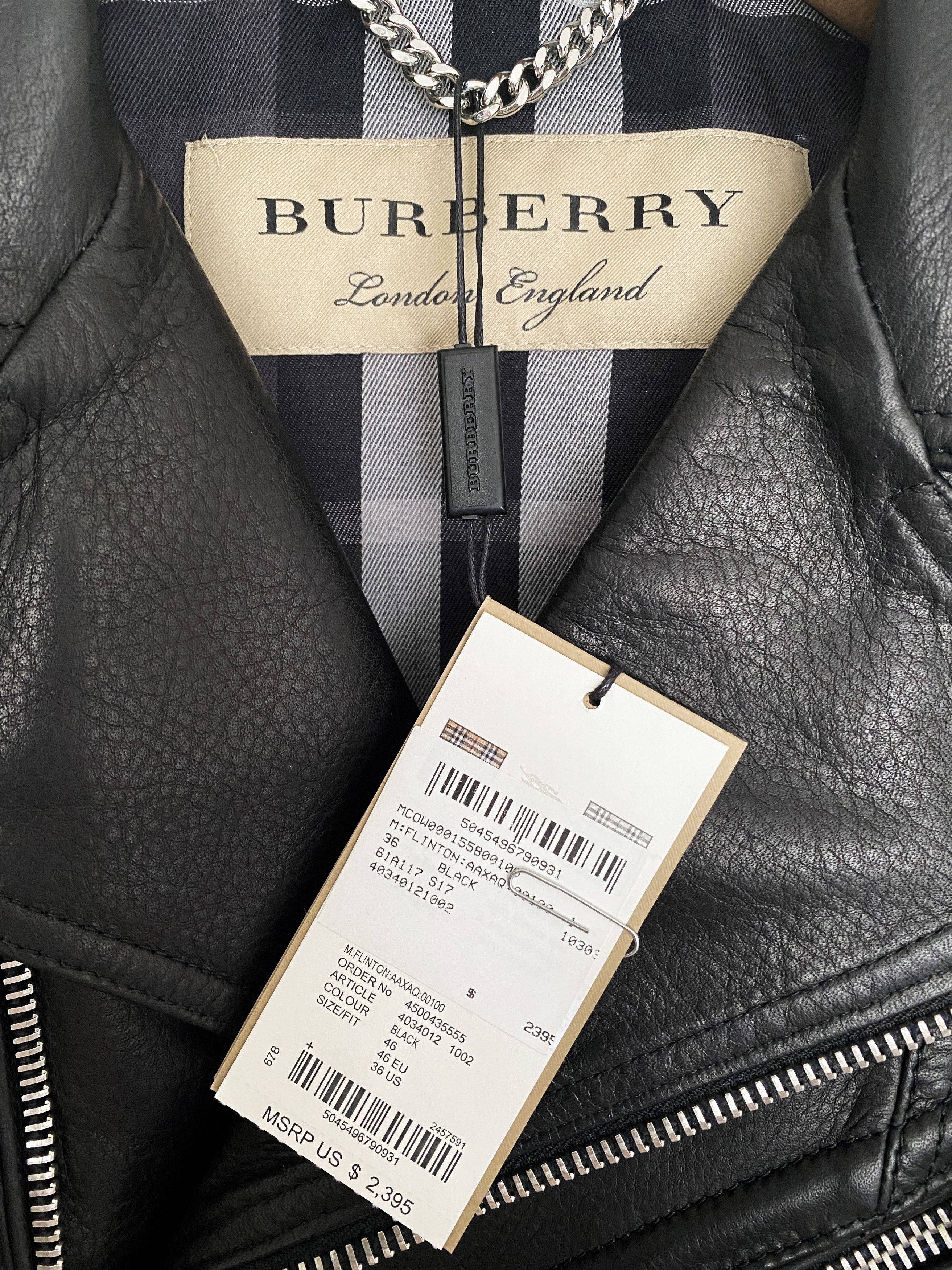 Burberry Iconic Leather Biker in grained calfskin sz 46 new with tag Size US S / EU 44-46 / 1 - 3 Thumbnail