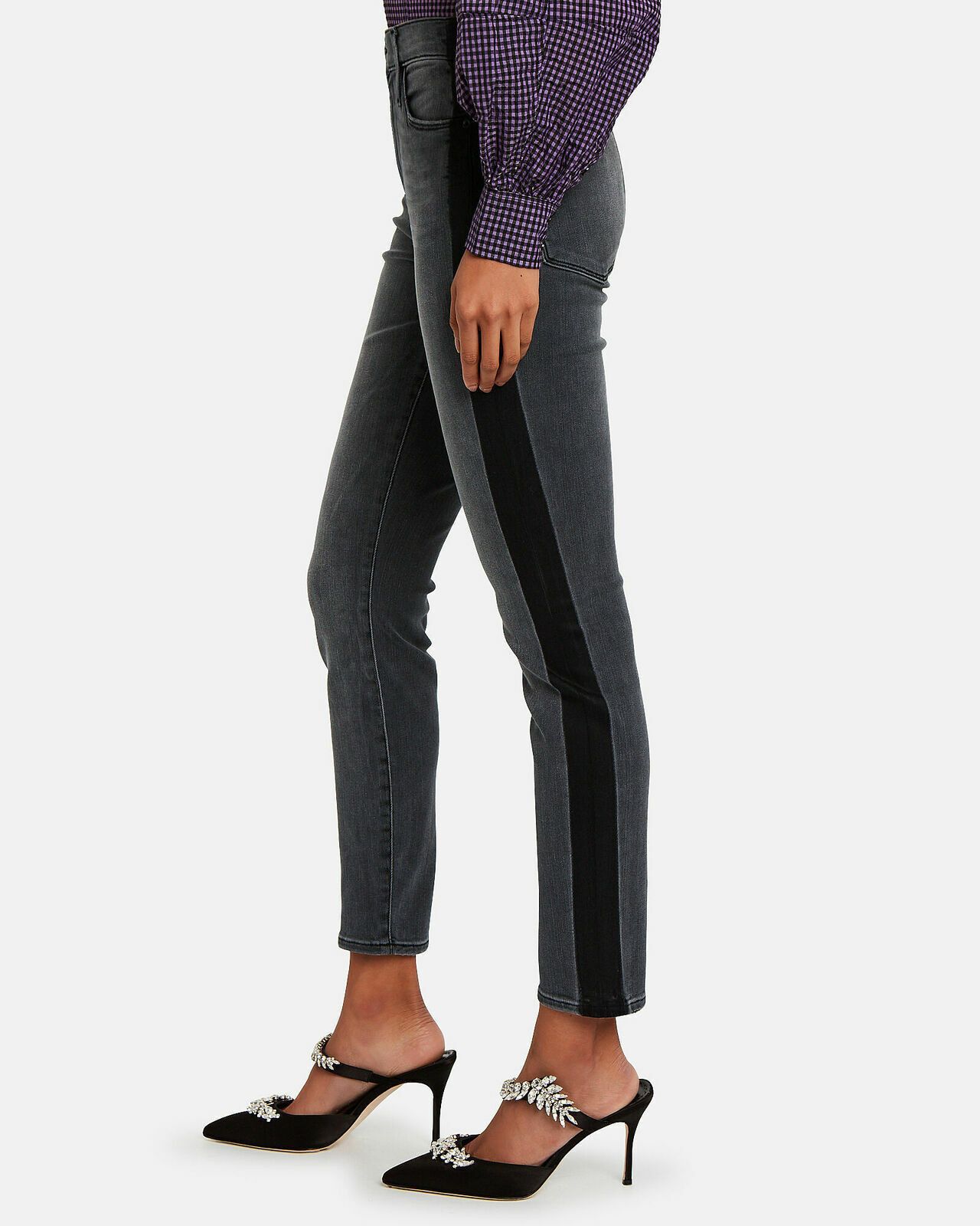 Frame Le High Skinny Jeans Flash Back Gray with black stripes Size 25" / US 0 / IT 36 - 1 Thumbnail