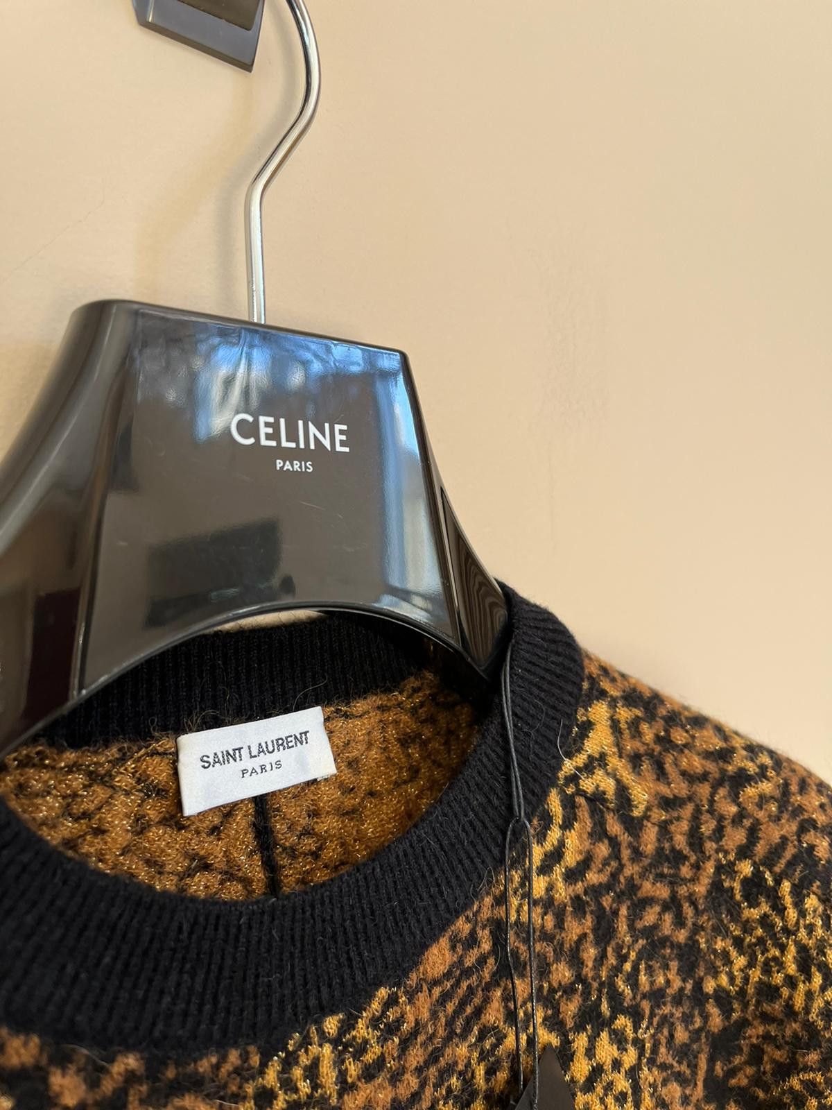 Saint Laurent Paris Micro Leopard Jacquard Knitwear in Multicolor Size US M / EU 48-50 / 2 - 7 Thumbnail