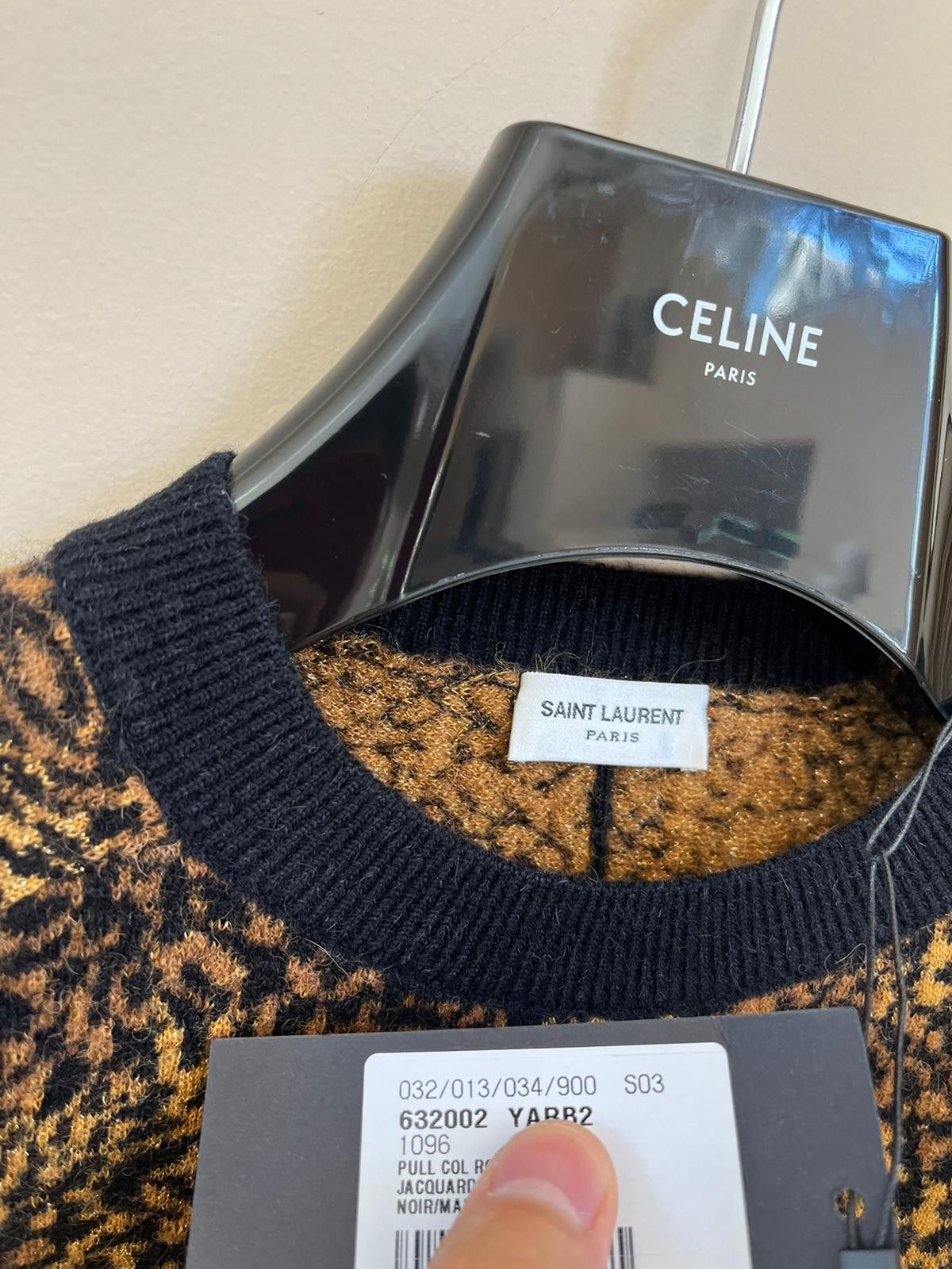 Saint Laurent Paris Micro Leopard Jacquard Knitwear in Multicolor Size US M / EU 48-50 / 2 - 11 Thumbnail
