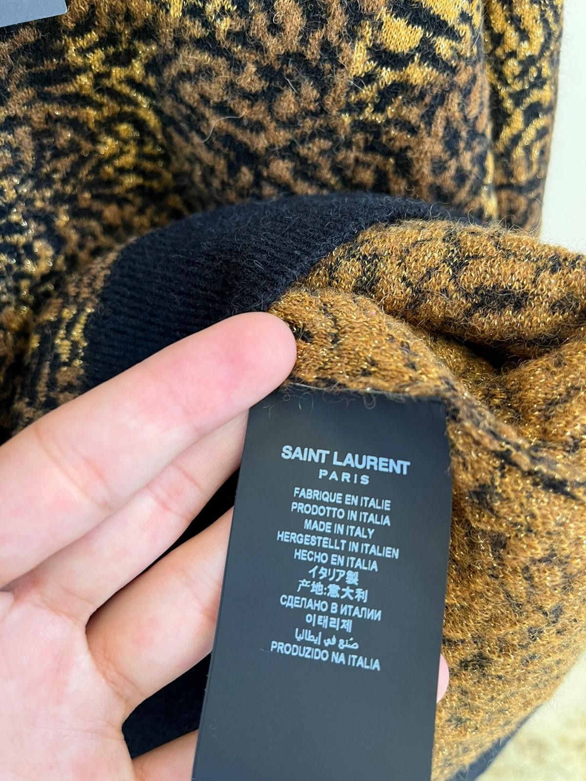 Saint Laurent Paris Micro Leopard Jacquard Knitwear in Multicolor Size US M / EU 48-50 / 2 - 10 Thumbnail