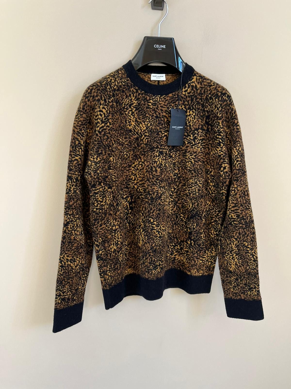 Saint Laurent Paris Micro Leopard Jacquard Knitwear in Multicolor Size US M / EU 48-50 / 2 - 6 Thumbnail