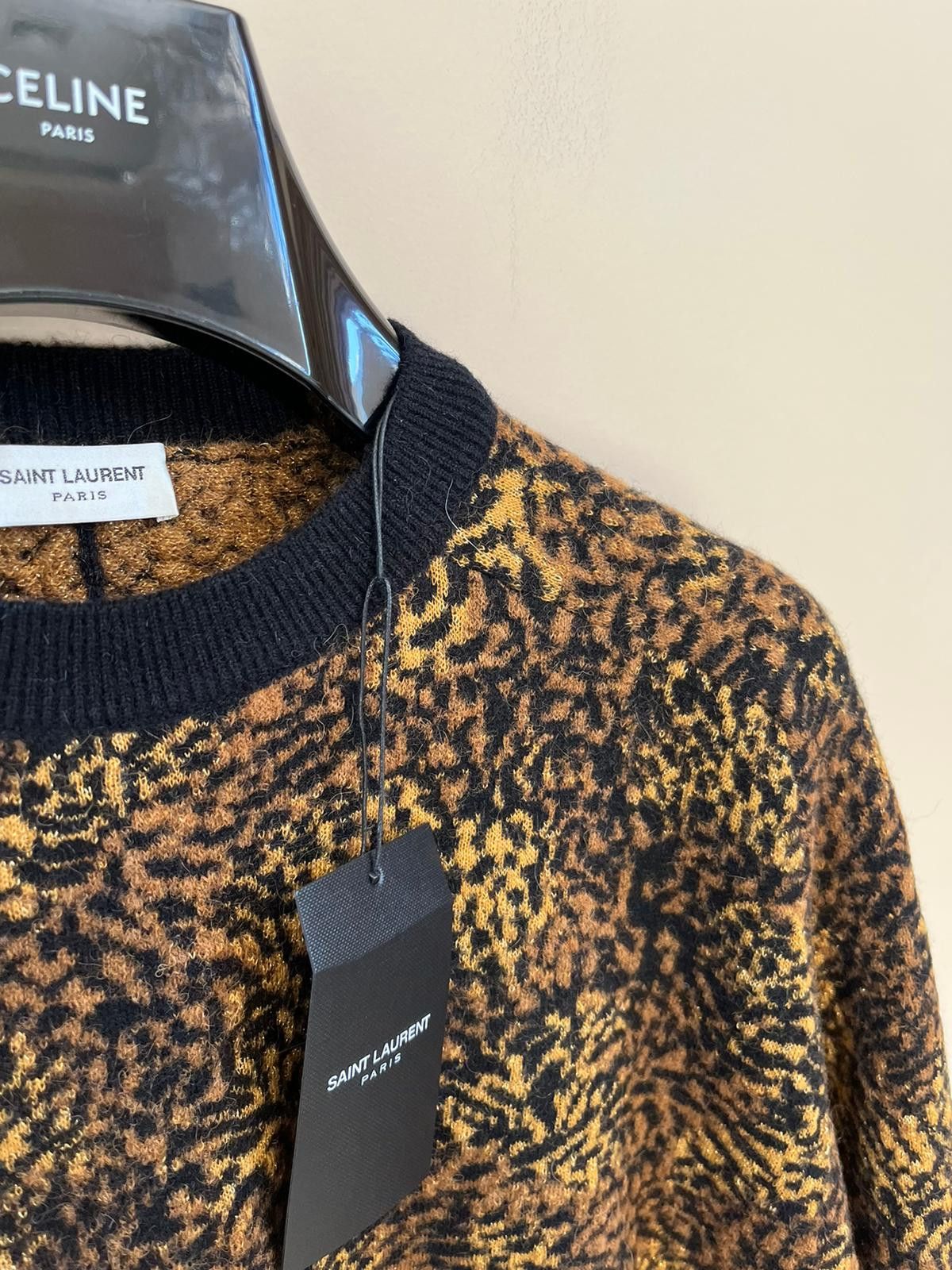 Saint Laurent Paris Micro Leopard Jacquard Knitwear in Multicolor Size US M / EU 48-50 / 2 - 8 Thumbnail