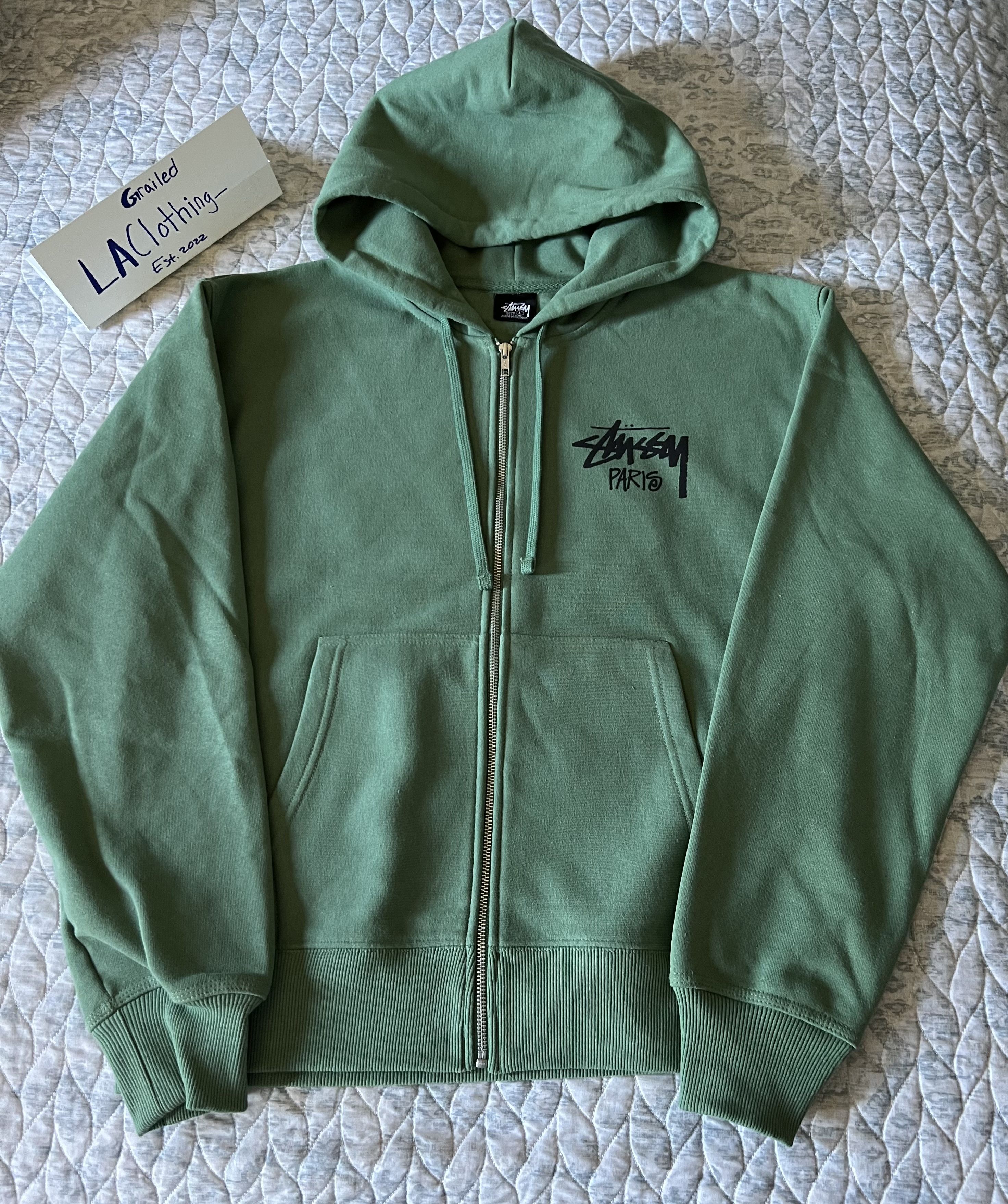 Stussy green outlet zip up hoodie