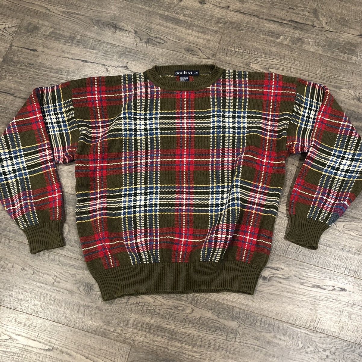 Vintage Nautica tan plaid linen silk selling sweater