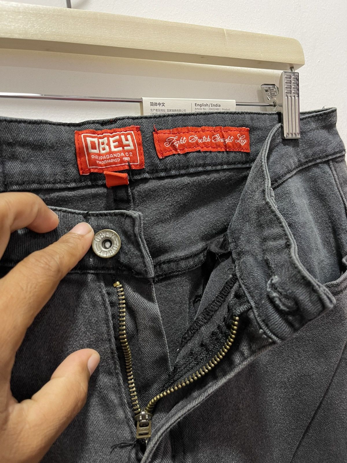 Obey × Vintage OBEY PROPAGANDA STRETCHABLE SKINNY STYLE DUSTRESSED DENIM Size US 31 - 7 Thumbnail