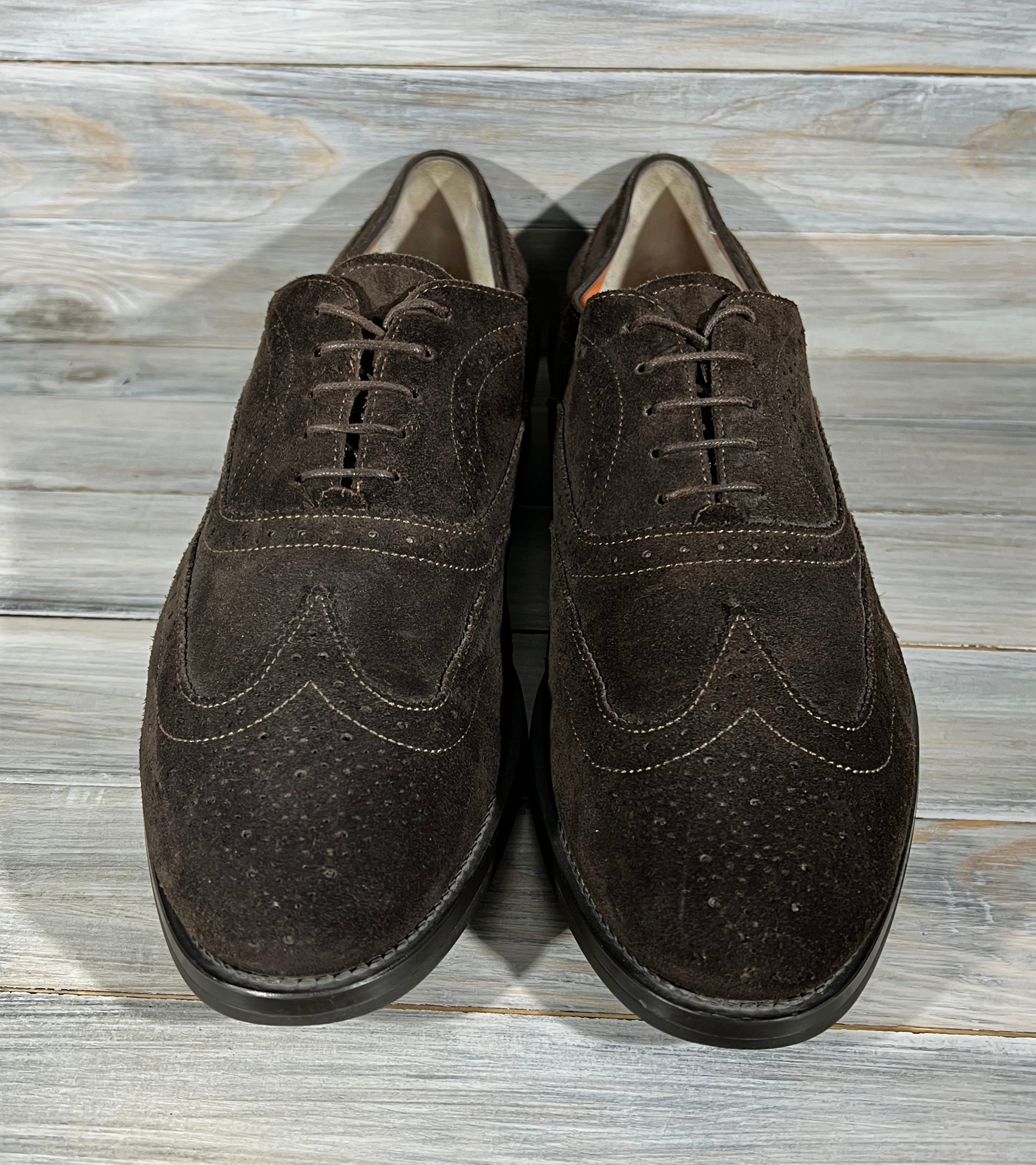 Santoni Santoni 10184 Men's Suede Brogue Shoes Made In Italy Luxury Size US 8.5 / EU 41-42 - 16 Thumbnail