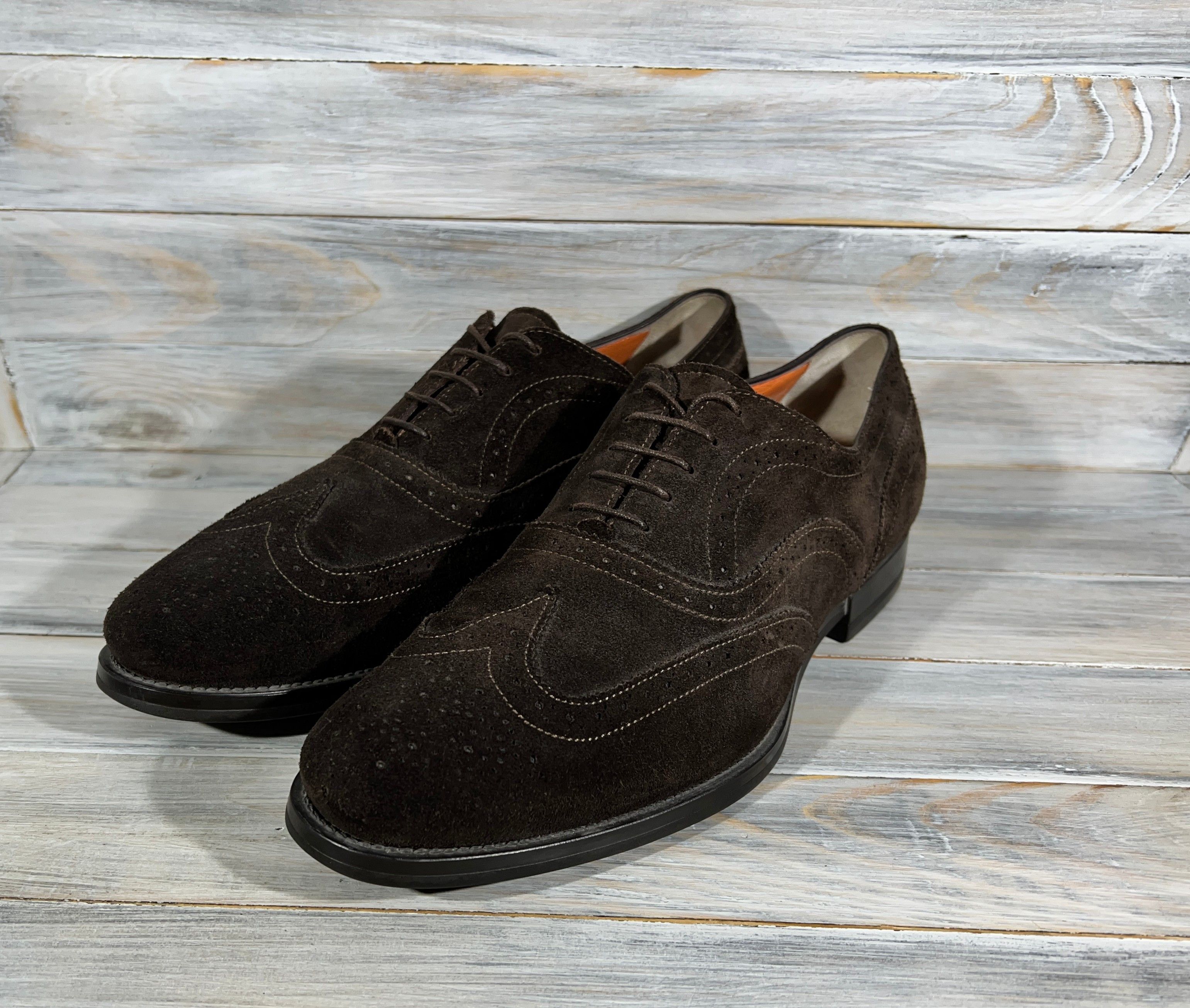 Santoni Santoni 10184 Men's Suede Brogue Shoes Made In Italy Luxury Size US 8.5 / EU 41-42 - 17 Thumbnail
