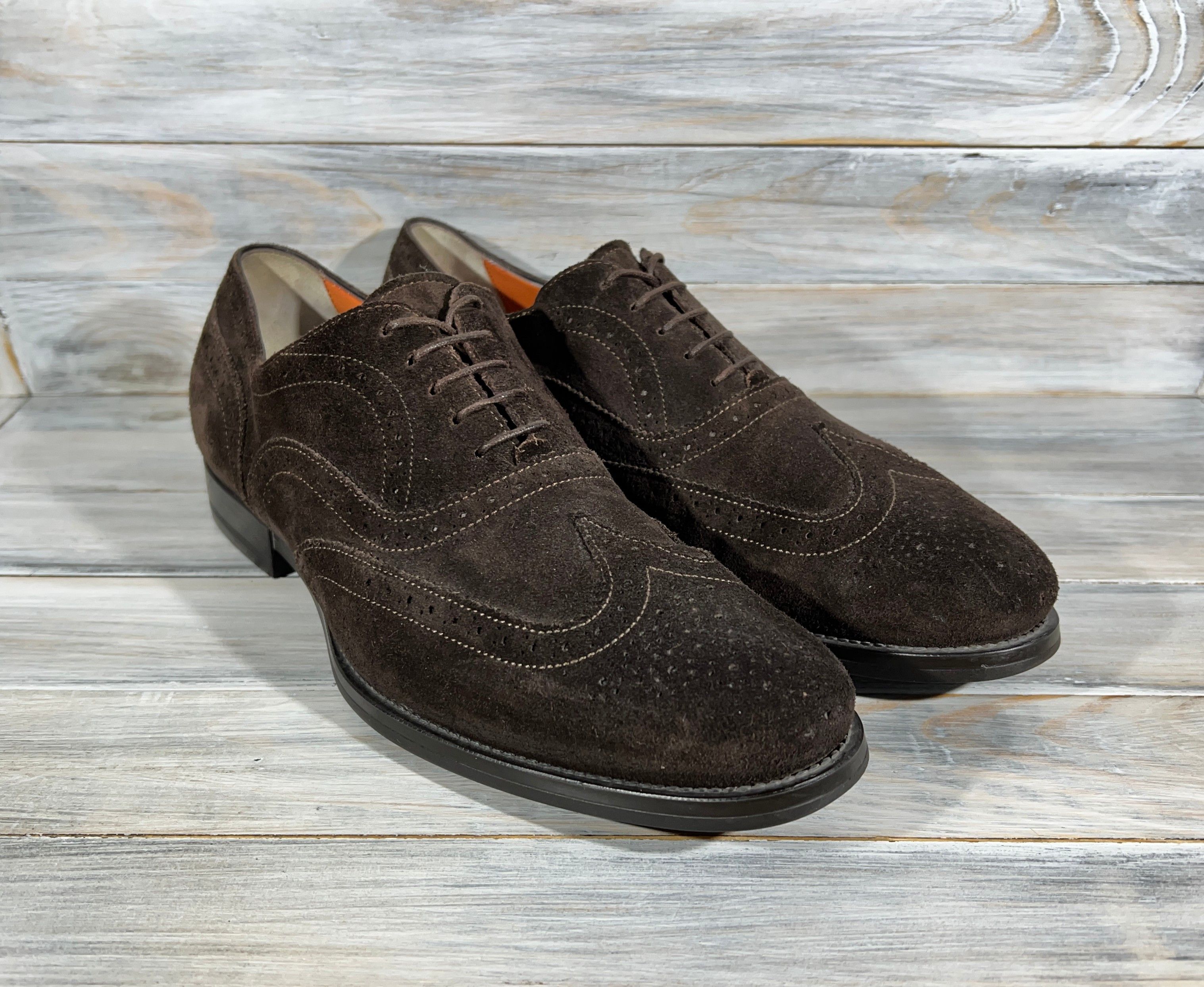 Santoni Santoni 10184 Men's Suede Brogue Shoes Made In Italy Luxury Size US 8.5 / EU 41-42 - 2 Thumbnail
