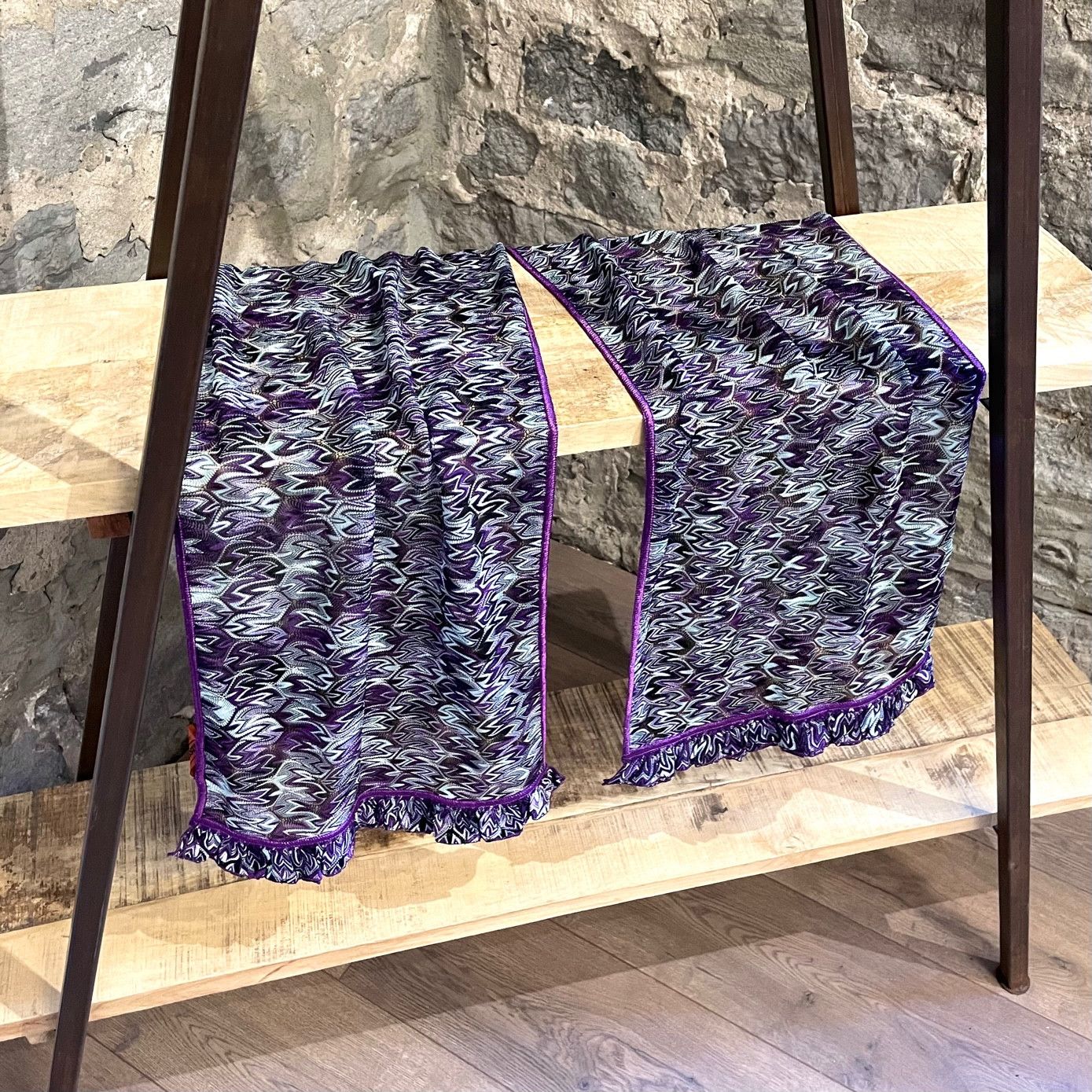 Missoni Missoni Deep Purple Turquoise Pattern Ruffle Scarf Size ONE SIZE - 3 Thumbnail