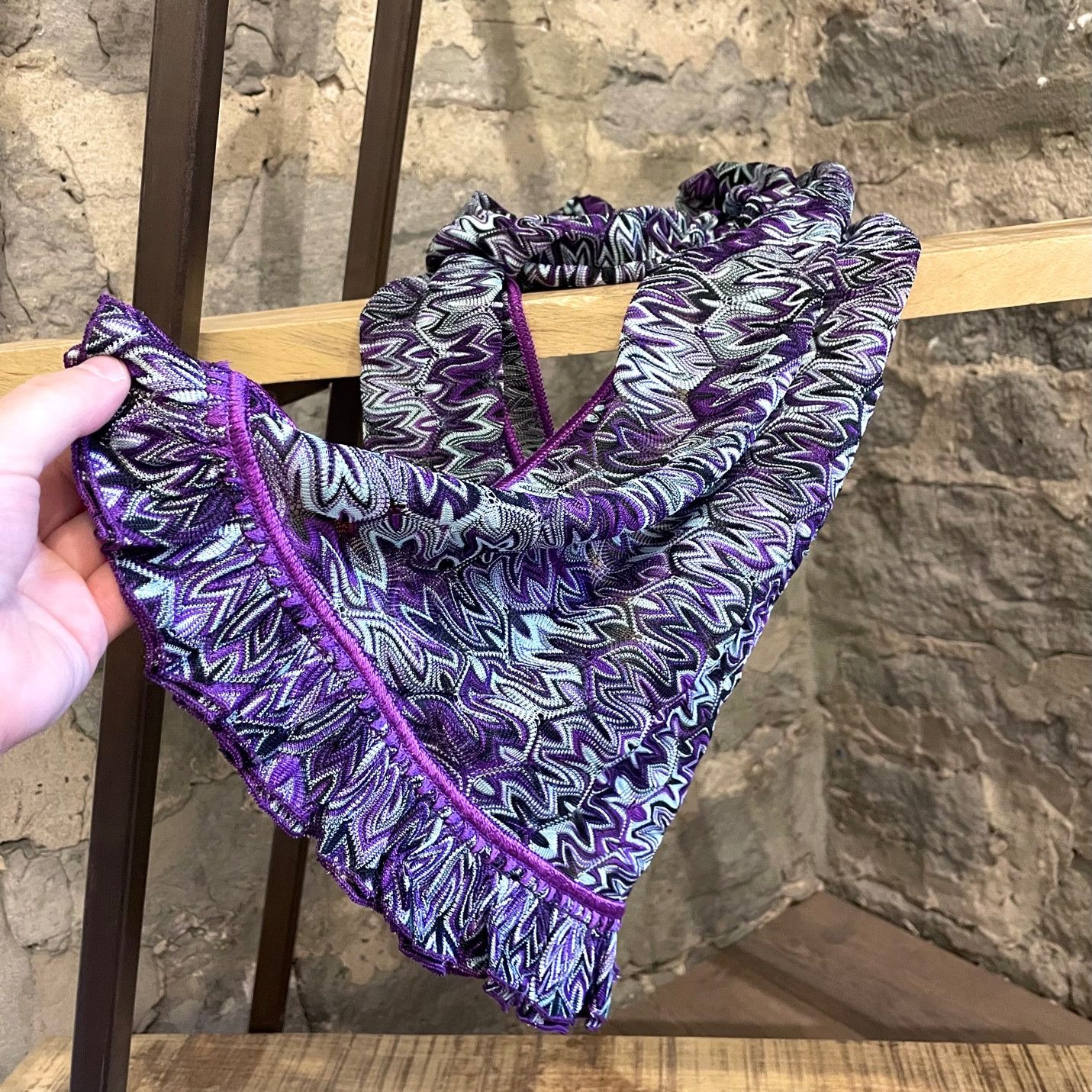 Missoni Missoni Deep Purple Turquoise Pattern Ruffle Scarf Size ONE SIZE - 2 Thumbnail