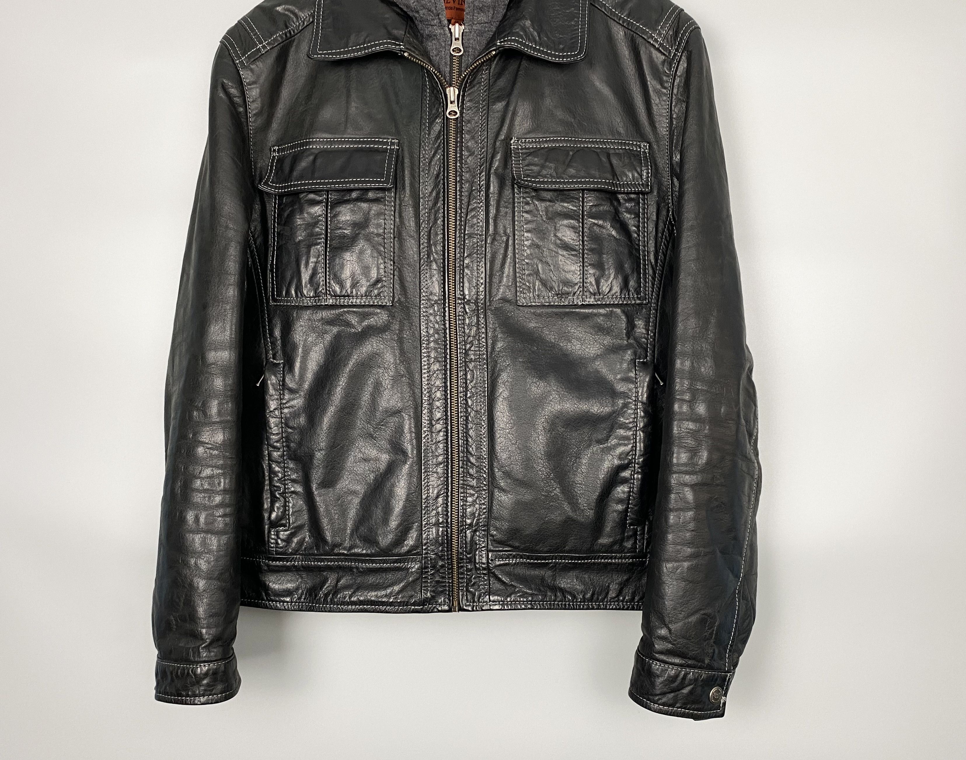 Vintage CHEVIREX Vintage Hooded Leather Jacket Size US M / EU 48-50 / 2 - 6 Thumbnail