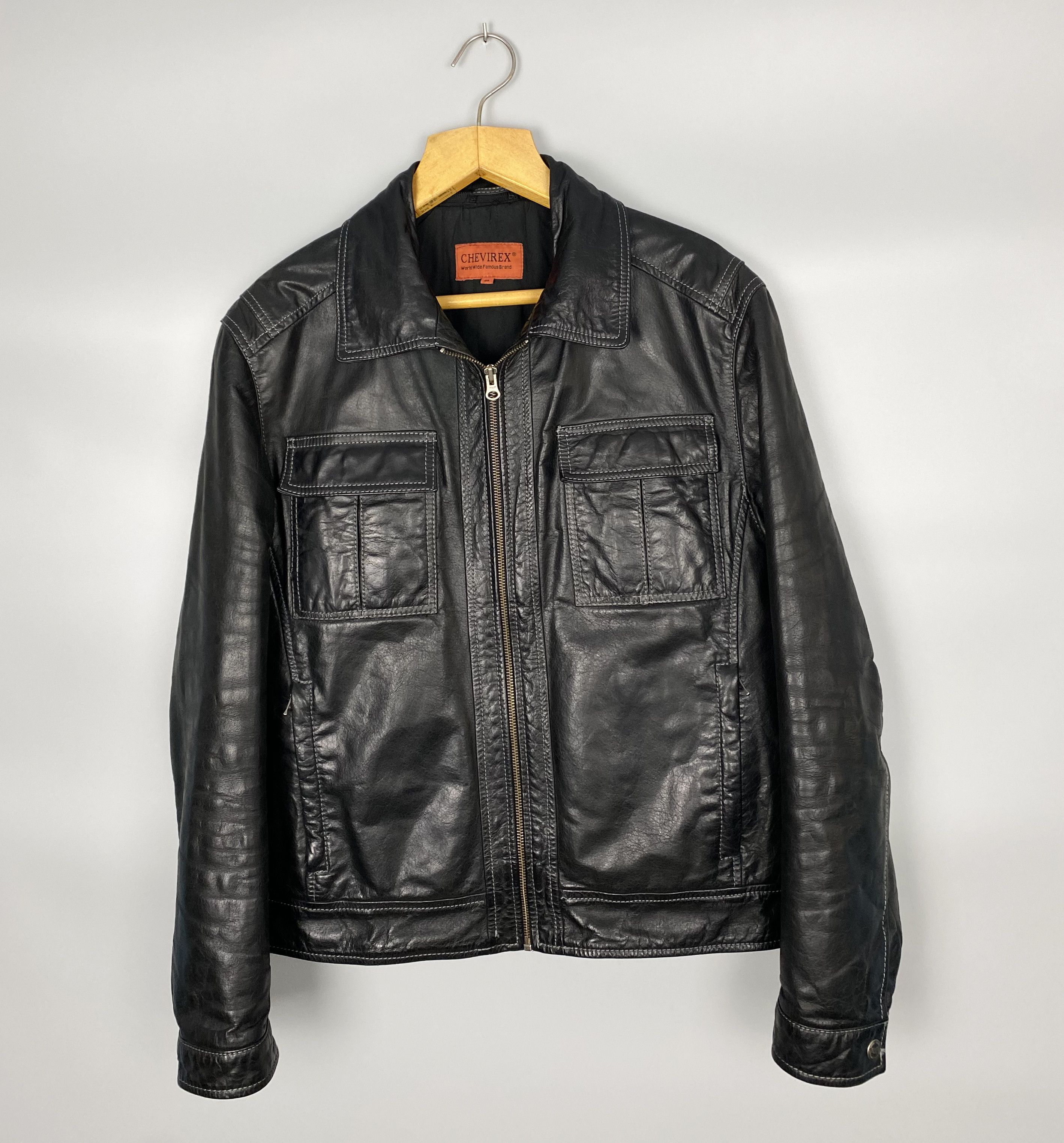 Vintage CHEVIREX Vintage Hooded Leather Jacket Size US M / EU 48-50 / 2 - 2 Thumbnail