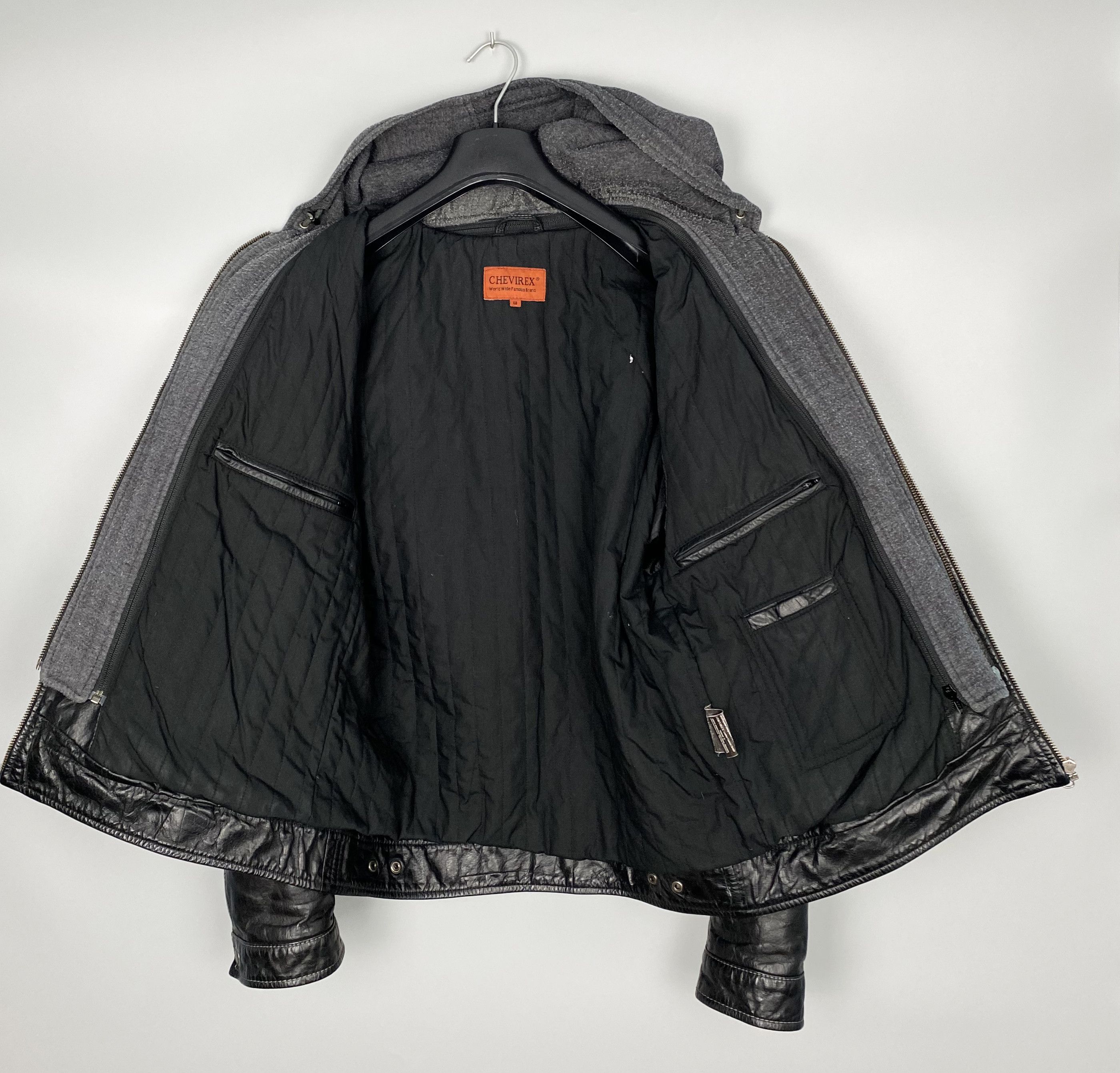 Vintage CHEVIREX Vintage Hooded Leather Jacket Size US M / EU 48-50 / 2 - 12 Thumbnail