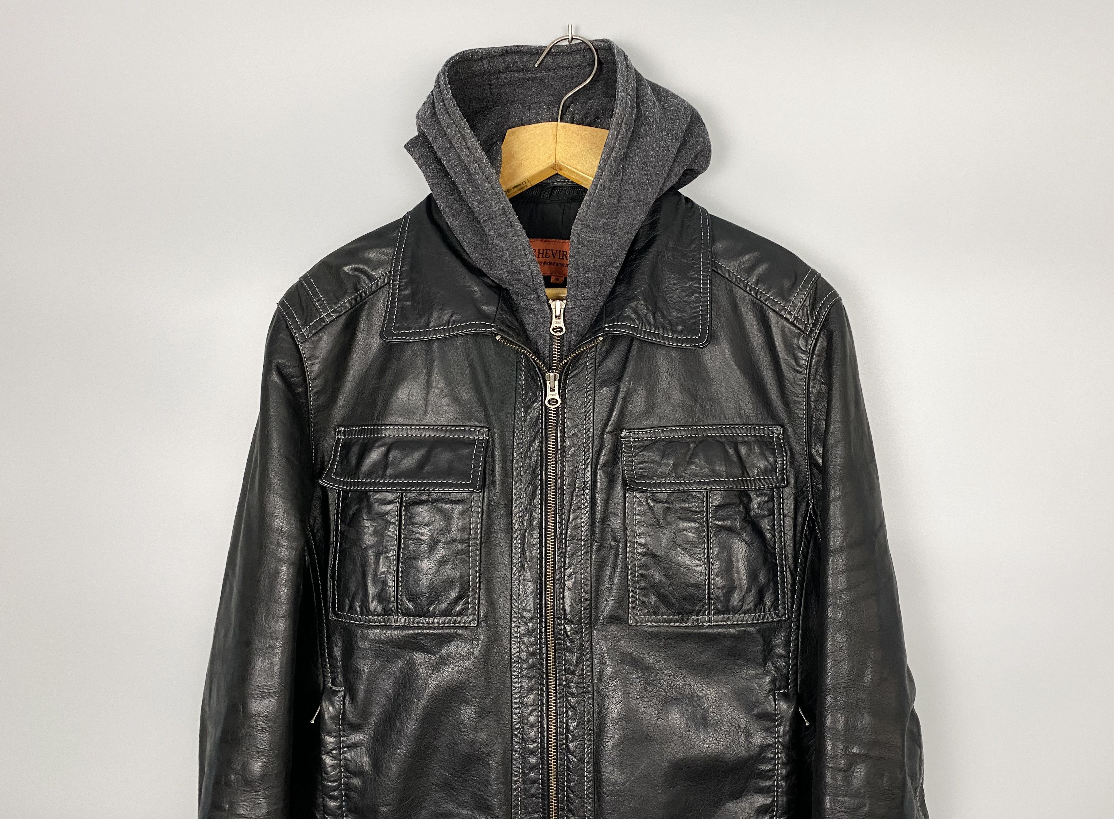 Vintage CHEVIREX Vintage Hooded Leather Jacket Size US M / EU 48-50 / 2 - 5 Thumbnail