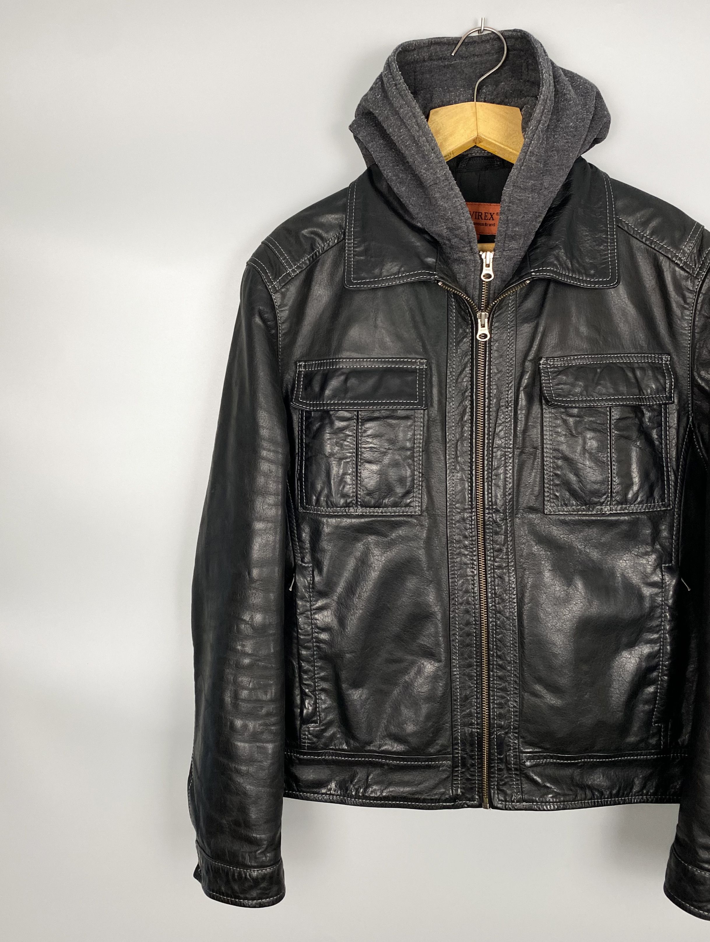 Vintage CHEVIREX Vintage Hooded Leather Jacket Size US M / EU 48-50 / 2 - 3 Thumbnail