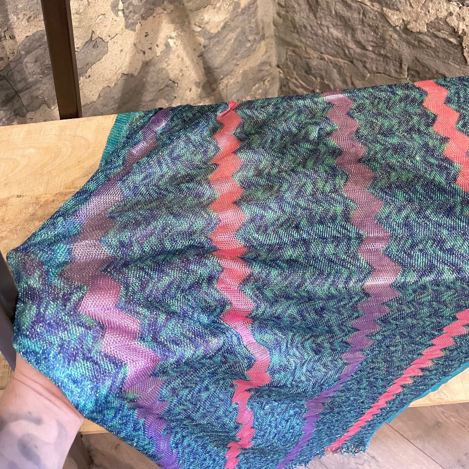 Missoni Missoni Turquoise Metallic Thread Zigzag Fringed Scarf Size ONE SIZE - 4 Thumbnail