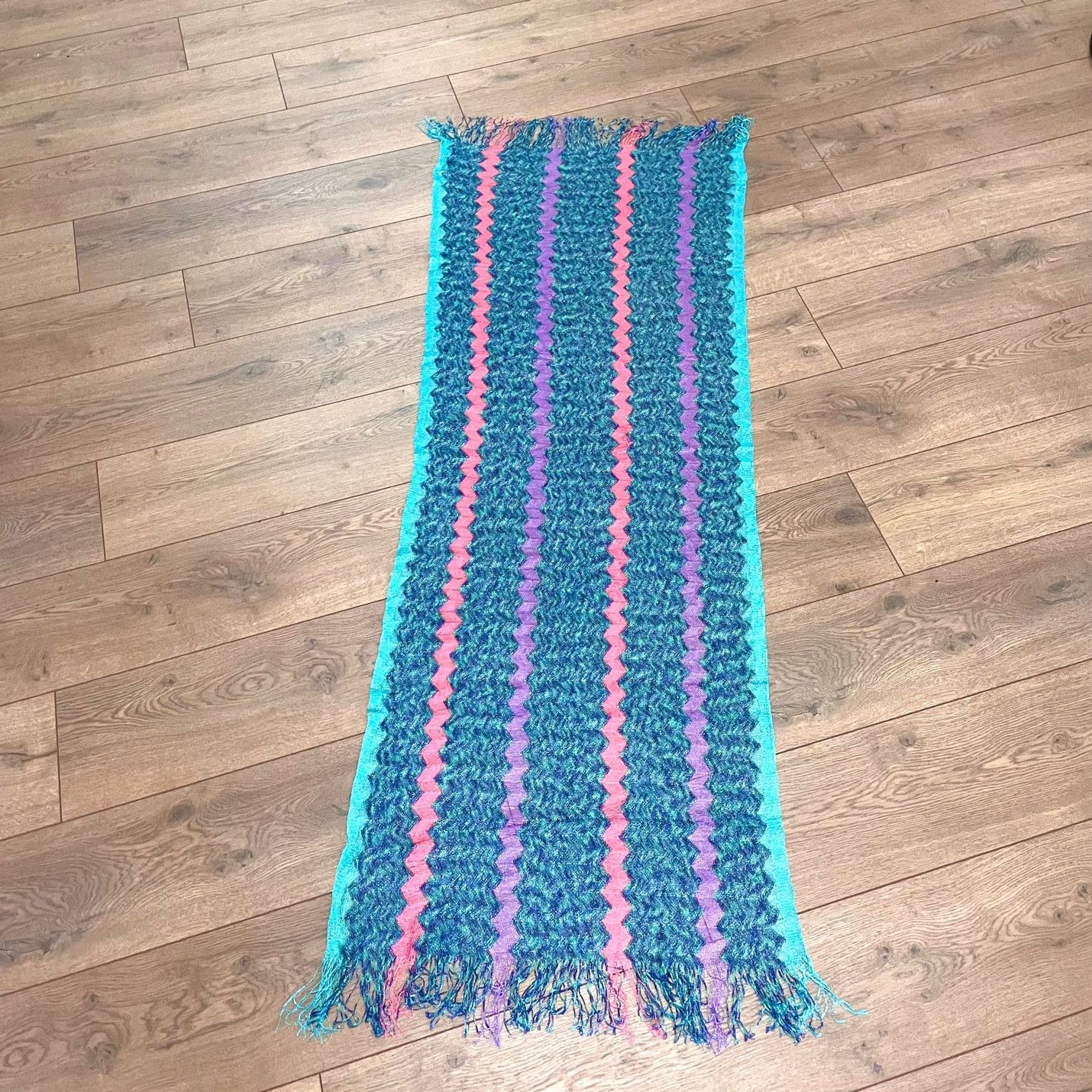 Missoni Missoni Turquoise Metallic Thread Zigzag Fringed Scarf Size ONE SIZE - 6 Thumbnail