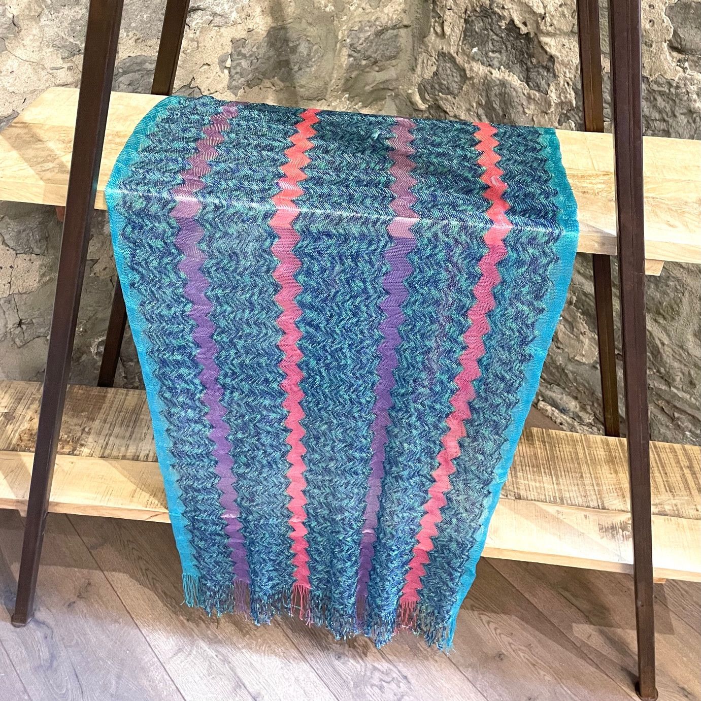 Missoni Missoni Turquoise Metallic Thread Zigzag Fringed Scarf Size ONE SIZE - 3 Thumbnail
