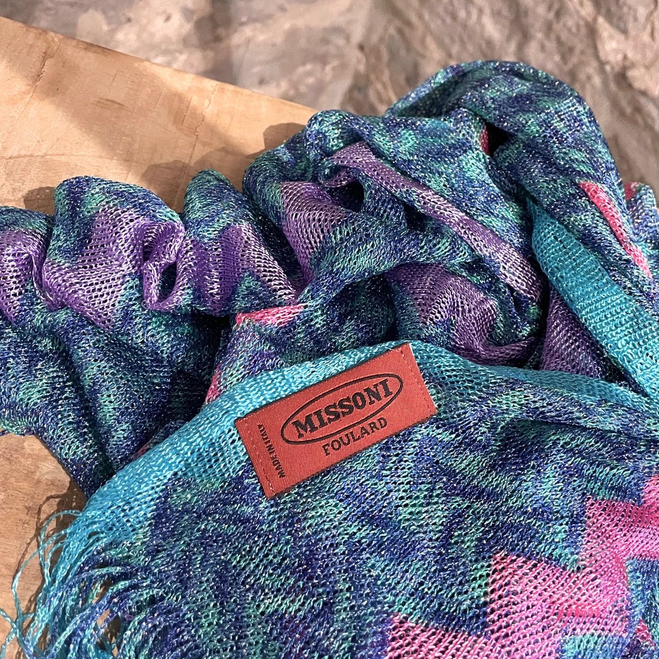 Missoni Missoni Turquoise Metallic Thread Zigzag Fringed Scarf Size ONE SIZE - 5 Thumbnail