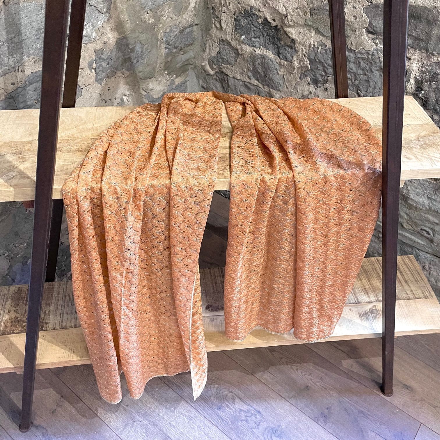 Missoni Missoni Orange Gold Metallic Thread Scarf Size ONE SIZE - 5 Thumbnail