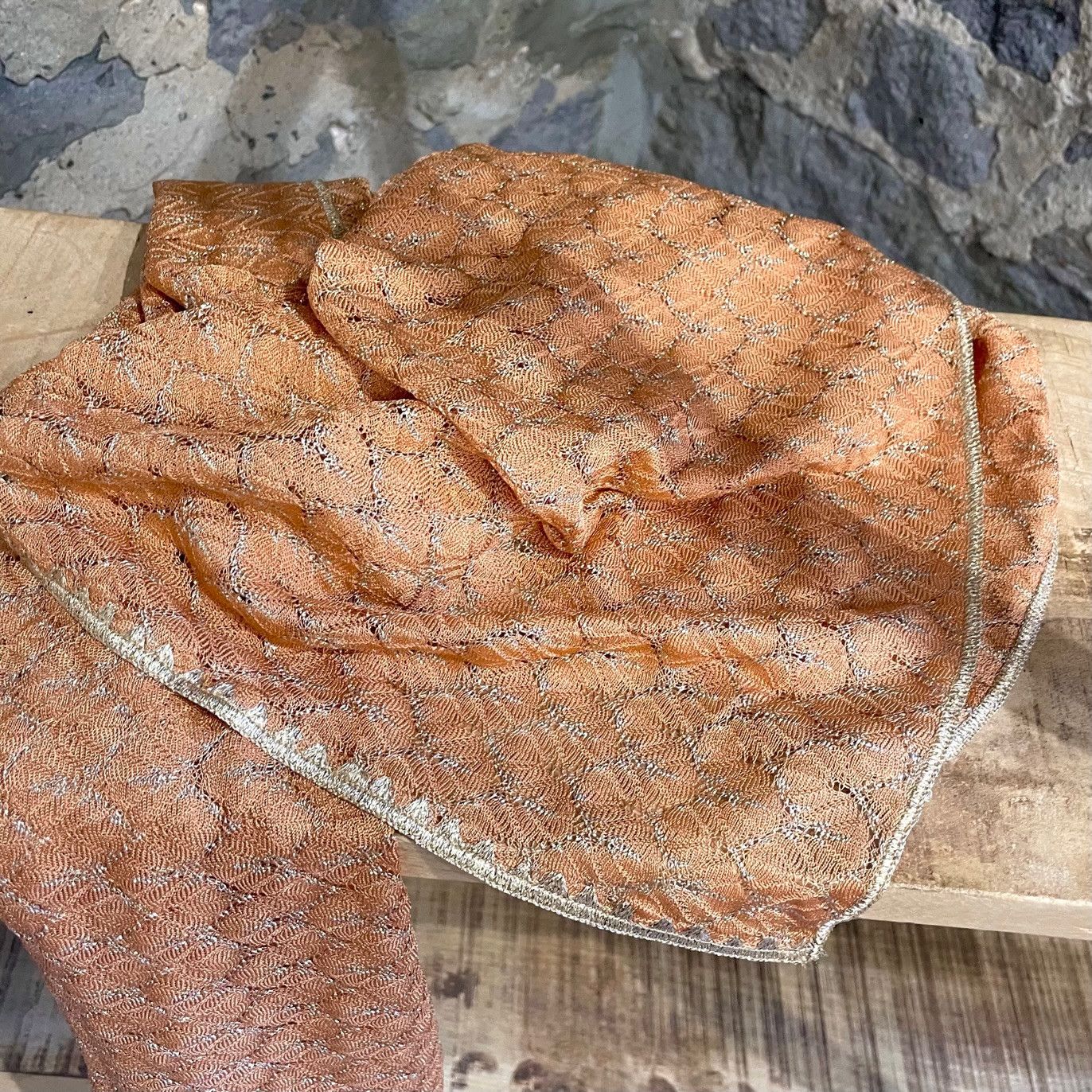 Missoni Missoni Orange Gold Metallic Thread Scarf Size ONE SIZE - 3 Thumbnail