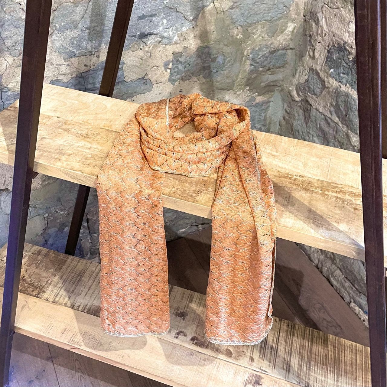 Missoni Missoni Orange Gold Metallic Thread Scarf Size ONE SIZE - 1 Thumbnail