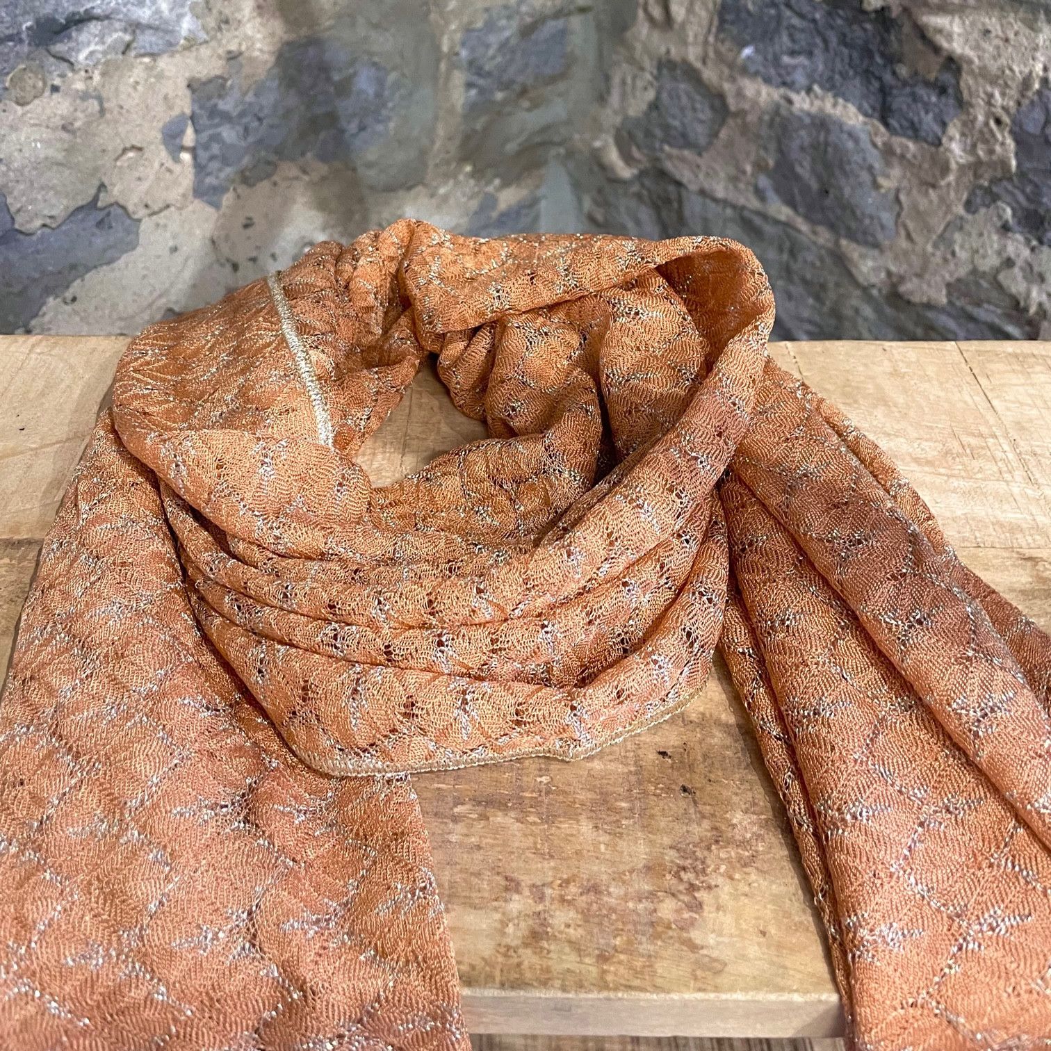 Missoni Missoni Orange Gold Metallic Thread Scarf Size ONE SIZE - 2 Thumbnail