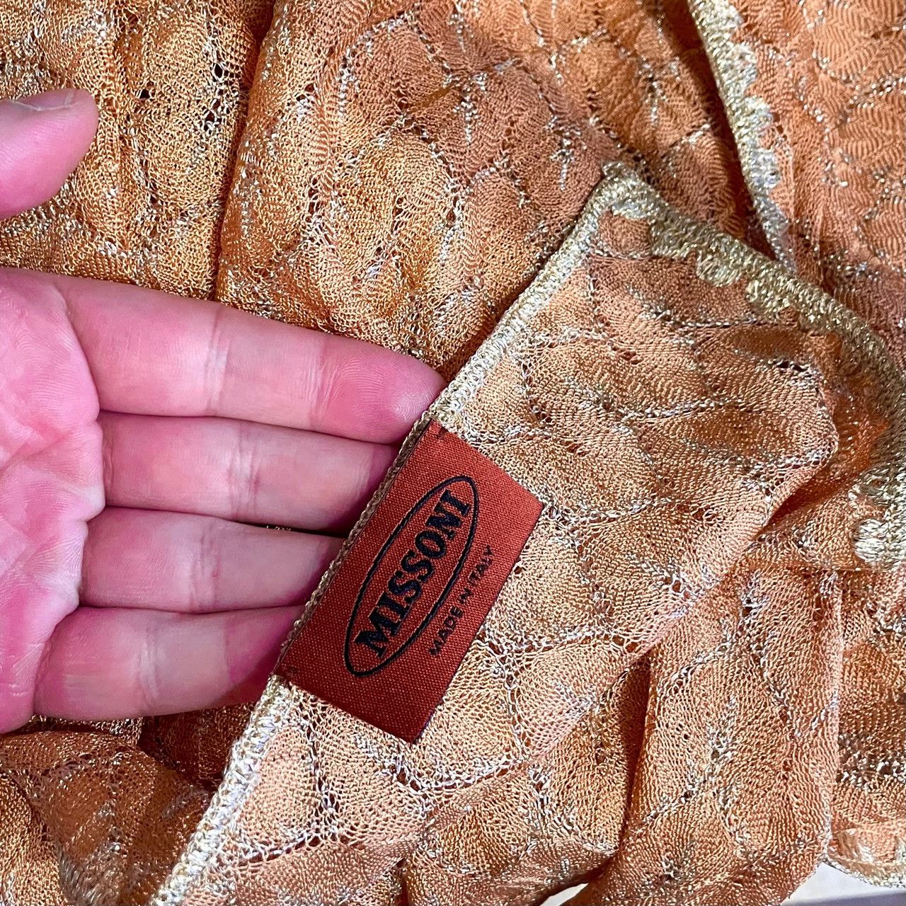 Missoni Missoni Orange Gold Metallic Thread Scarf Size ONE SIZE - 4 Thumbnail