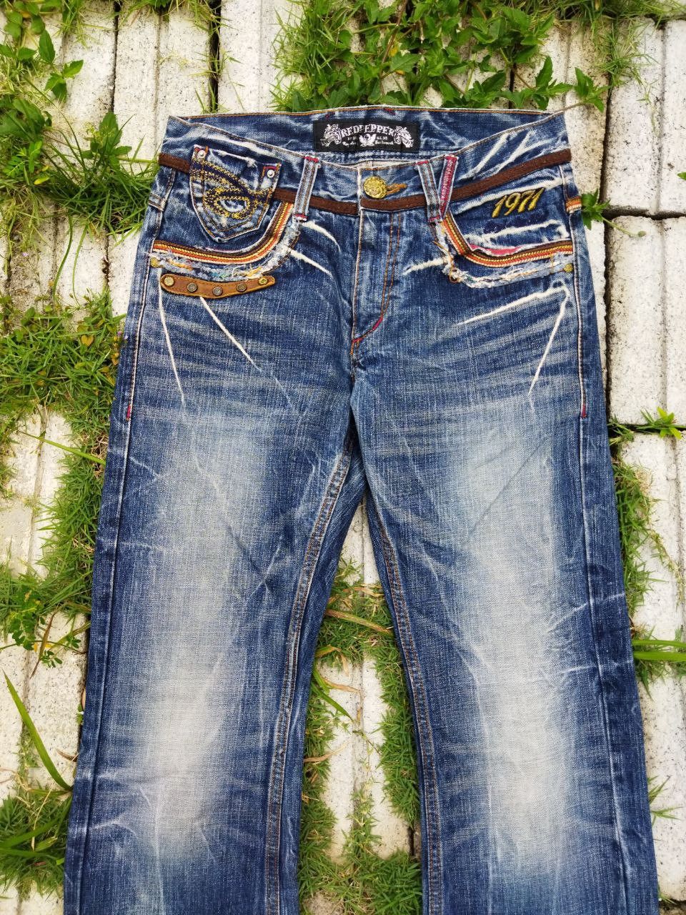 Japanese Brand Vintage Red Pepper Japan Blue Distressed Jeans - Size 31 Size US 31 - 4 Thumbnail