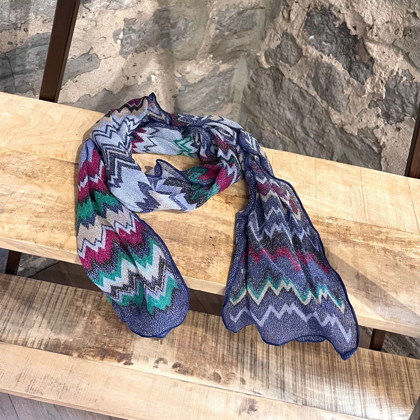 Missoni Missoni Navy Blue Fuschia Metallic Thread Zigzag Scarf Size ONE SIZE - 1 Thumbnail
