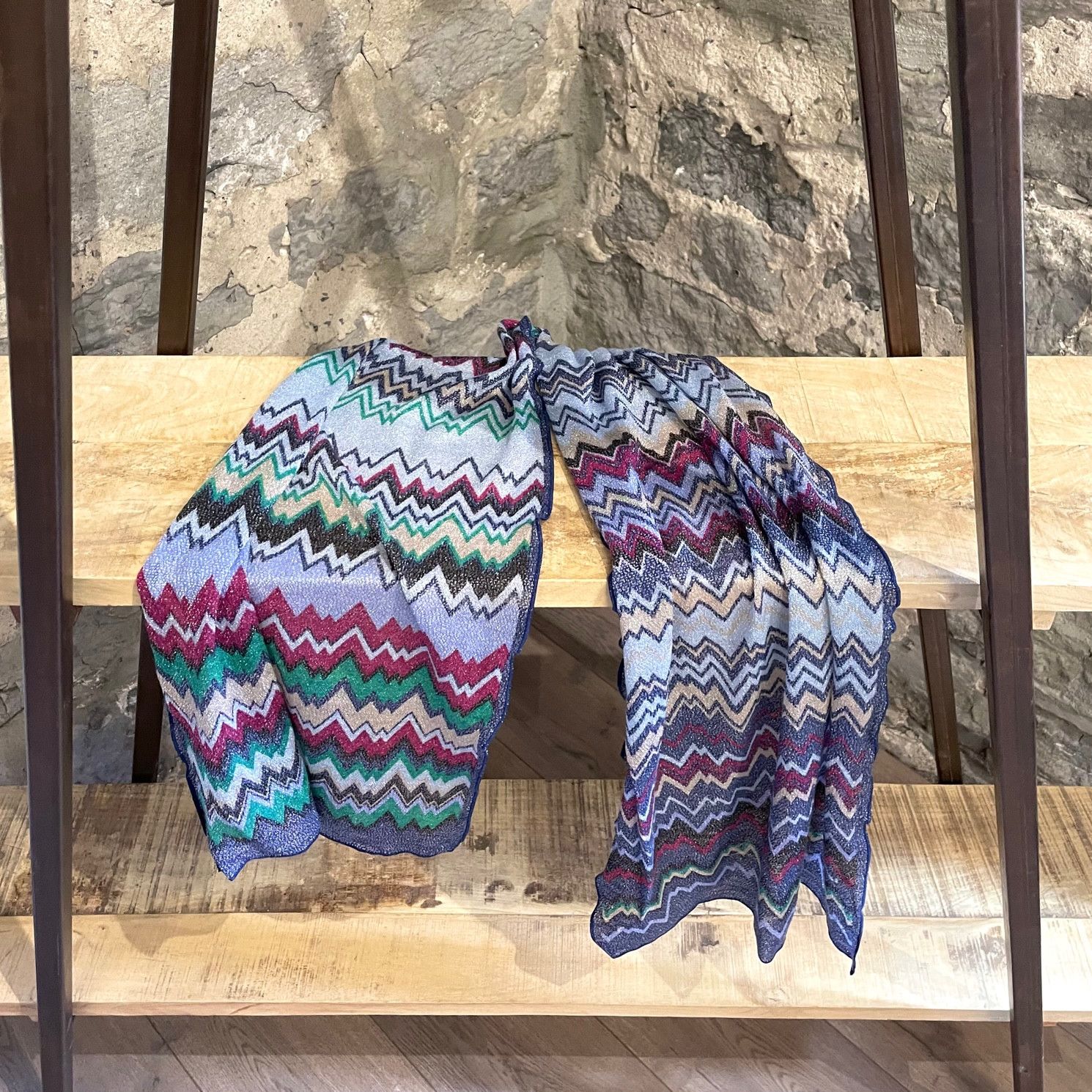 Missoni Missoni Navy Blue Fuschia Metallic Thread Zigzag Scarf Size ONE SIZE - 2 Thumbnail