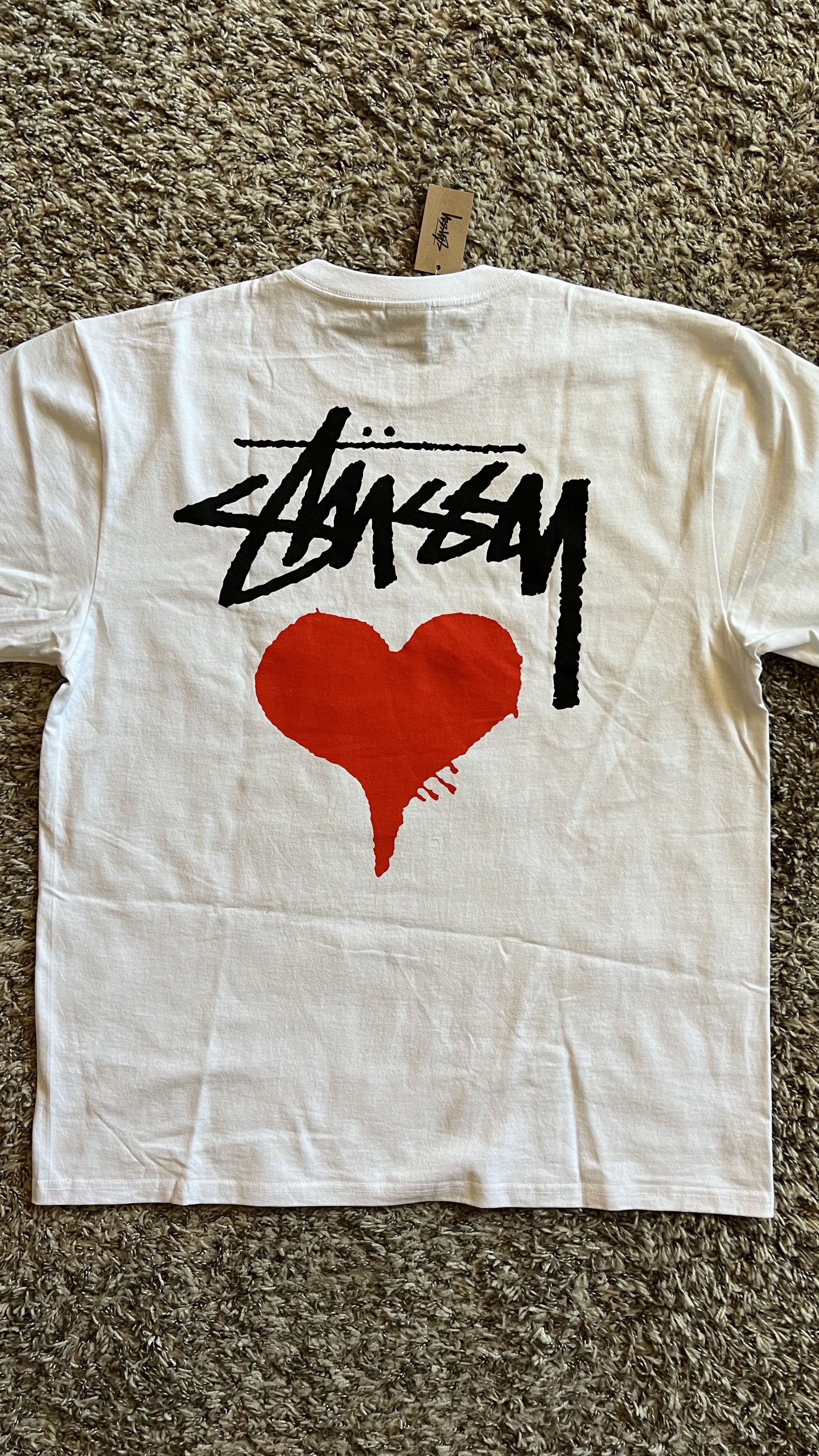 Stussy **NEW SOLD OUT** STUSSY STOCK HEART LOGO WHITE TEE T-SHIRT