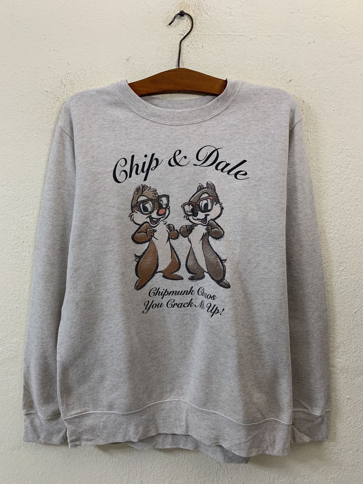 image of Disney Chip N Dale Spellout Big Print Sweatshirt in Grey, Men's (Size Medium)