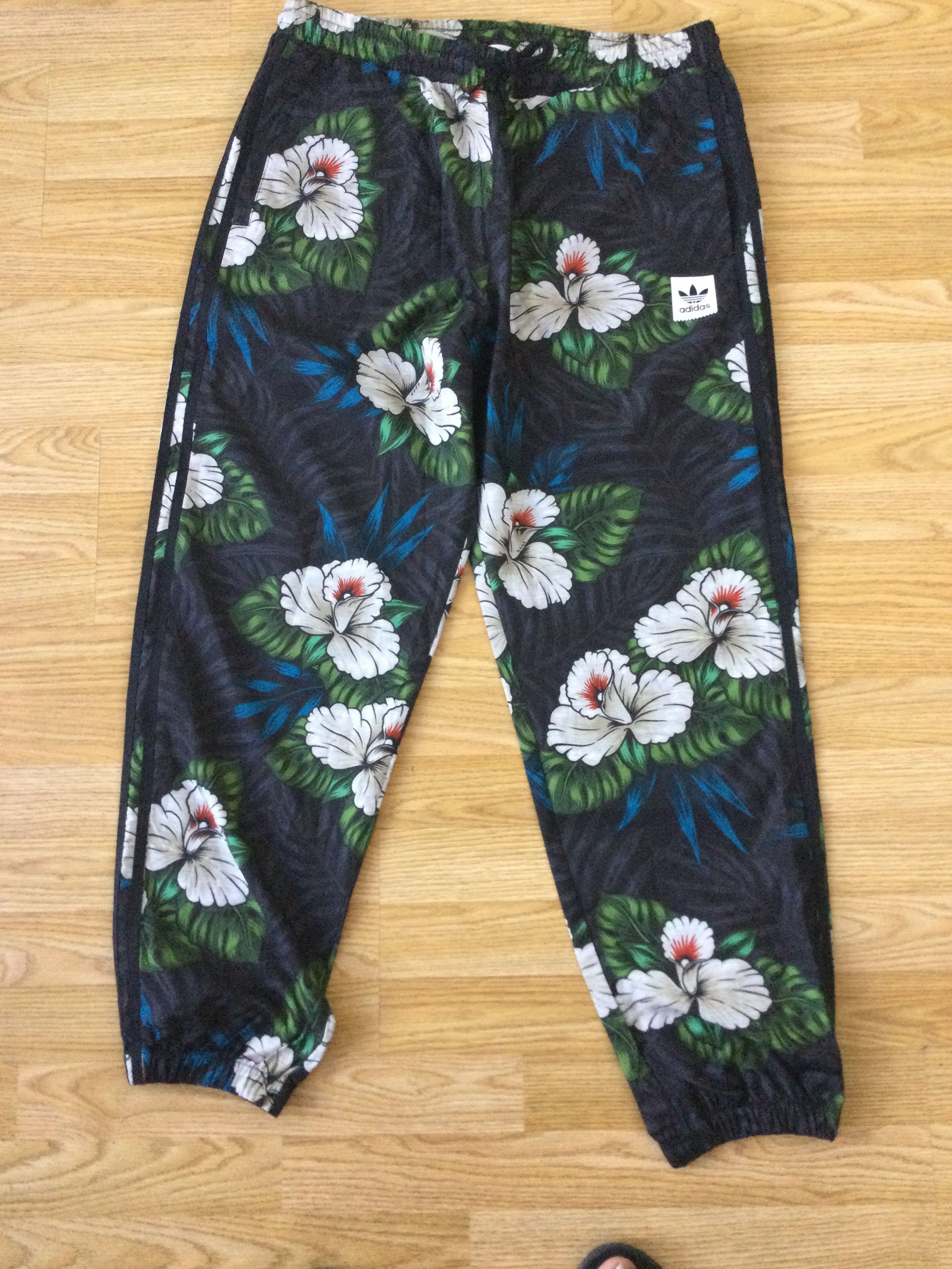 Adidas Black joggers with flowers Size US 34 / EU 50 - 1 Preview