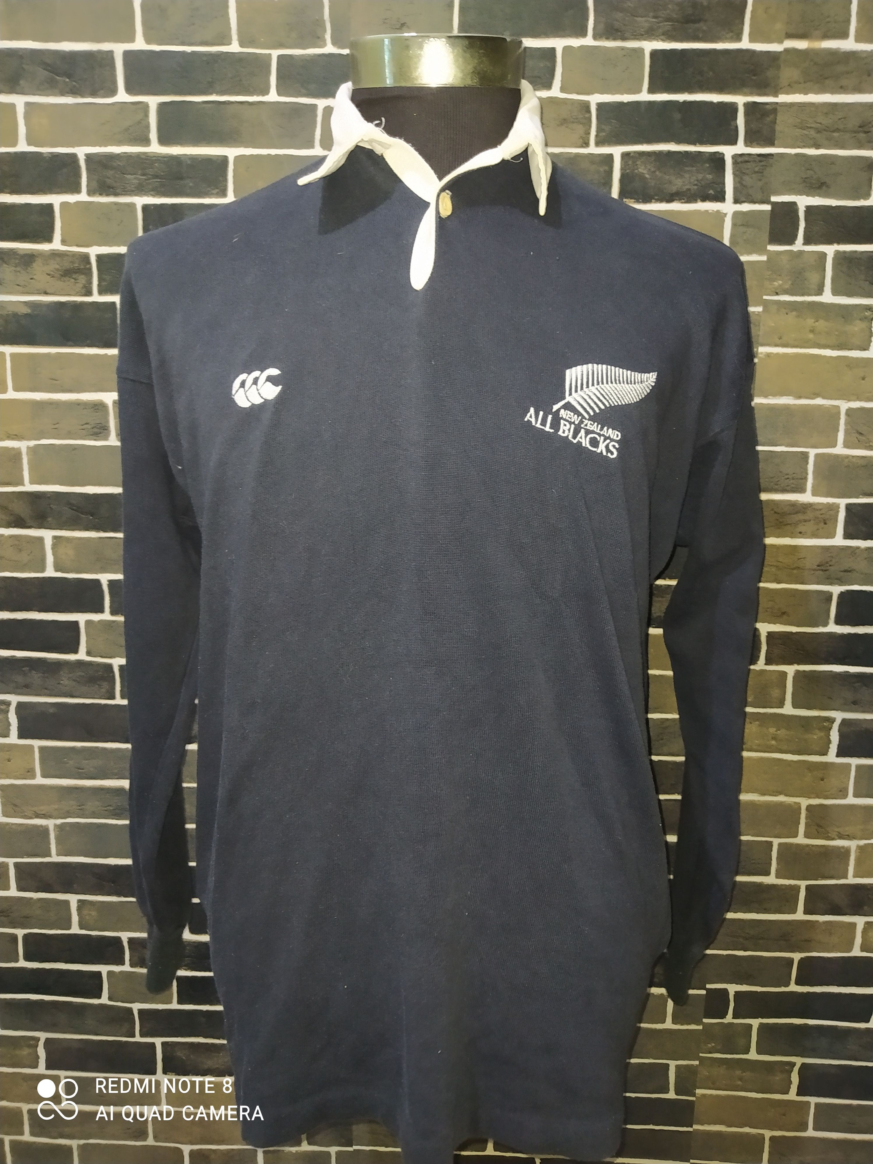 Maillot rugby Adidas All Blacks New Zealand Vintage Noir ancien Coton