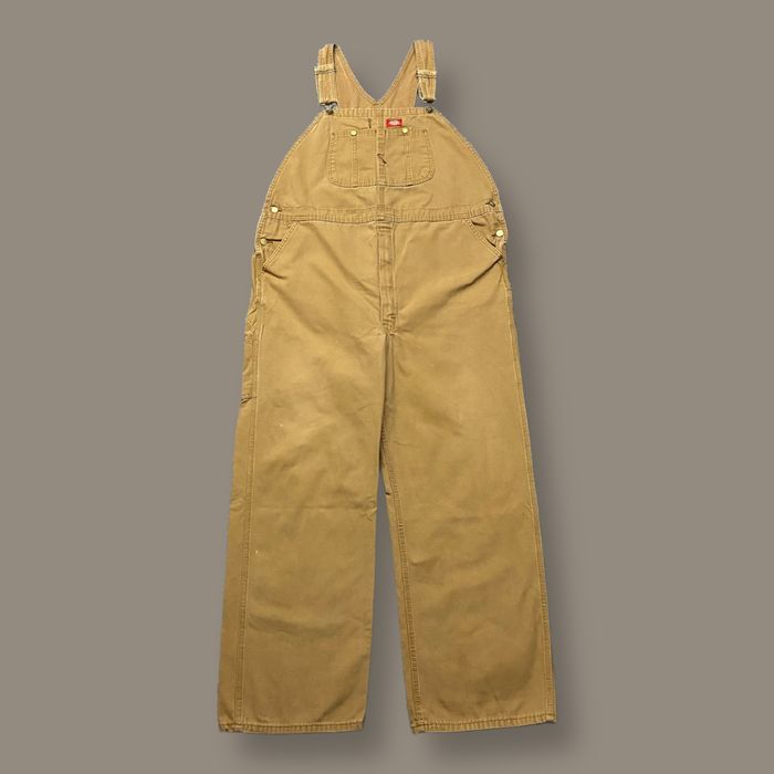 Vintage Dickies Work Overalls Canvas Bib Faded Brown y2k Carpenter
