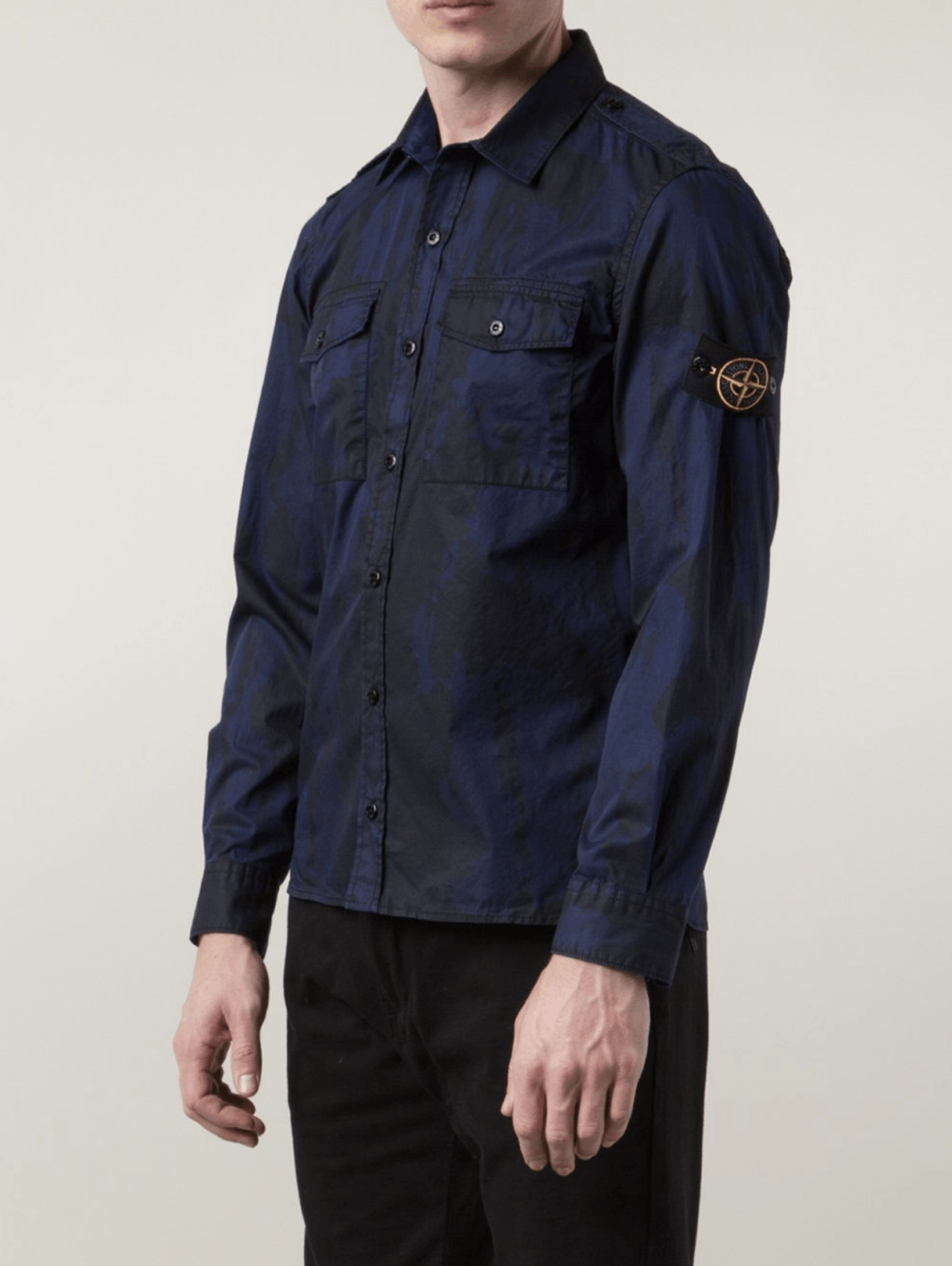 Stone Island Tonal blue camo cotton shirt Size US S / EU 44-46 / 1 - 3 Thumbnail