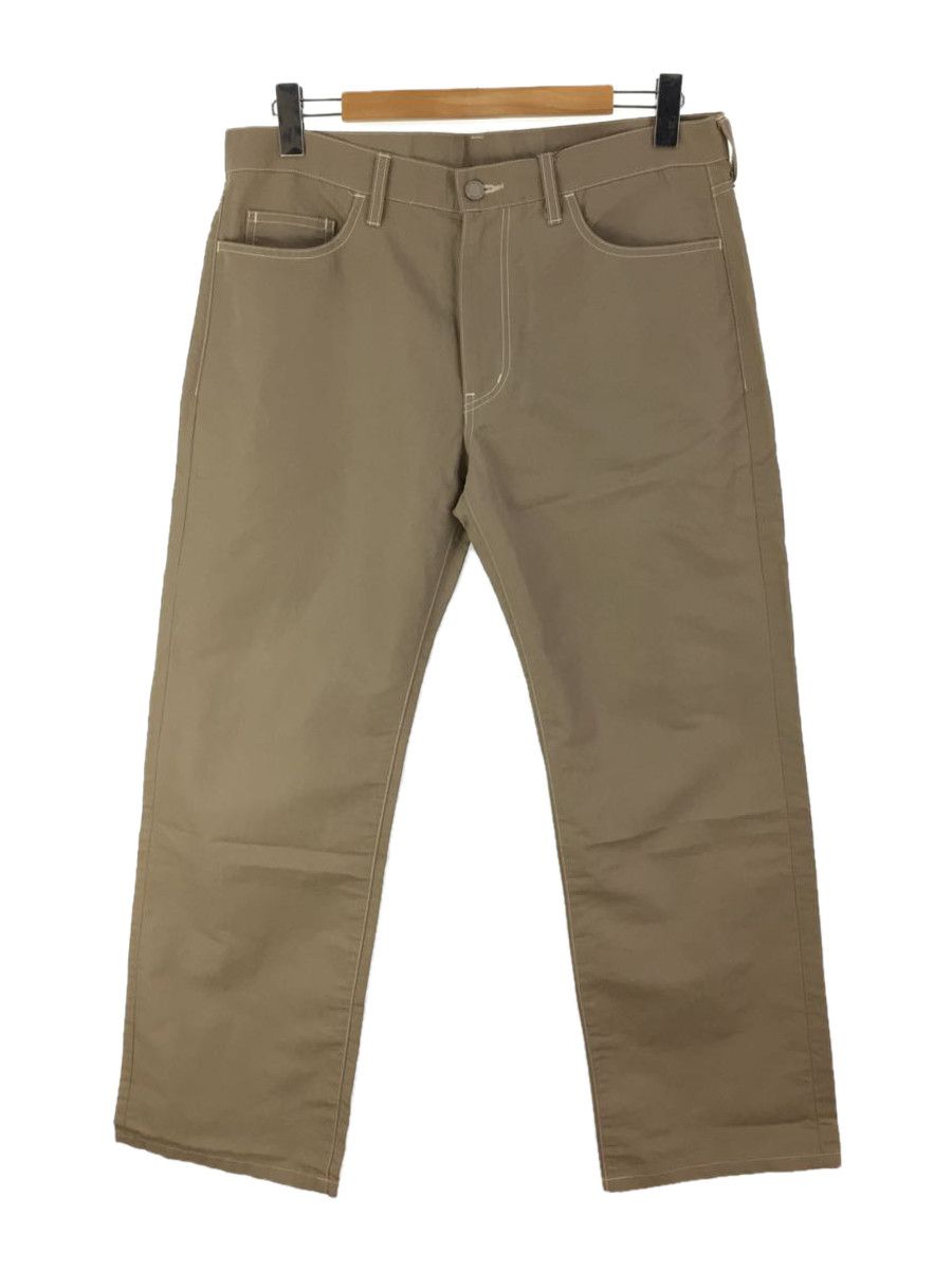 Cropped Pants Beige Plain Zip Fly Linen