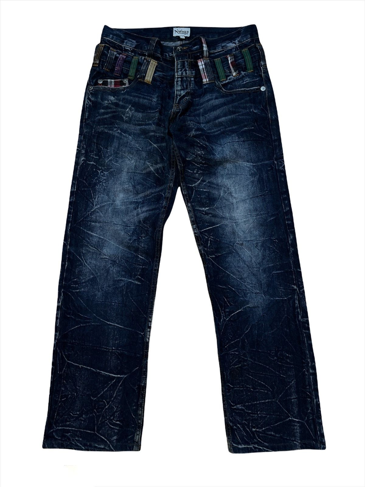 Designer × Japanese Brand 🔥NYLAUS🔥 Double Waist Acid Wash Spellout Denim Jeans Size US 32 / EU 48 - 1 Thumbnail