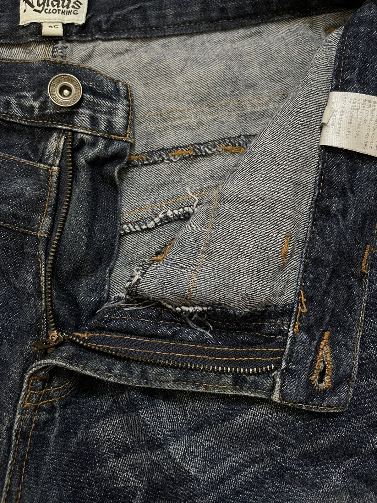 Designer × Japanese Brand 🔥NYLAUS🔥 Double Waist Acid Wash Spellout Denim Jeans Size US 32 / EU 48 - 3 Thumbnail