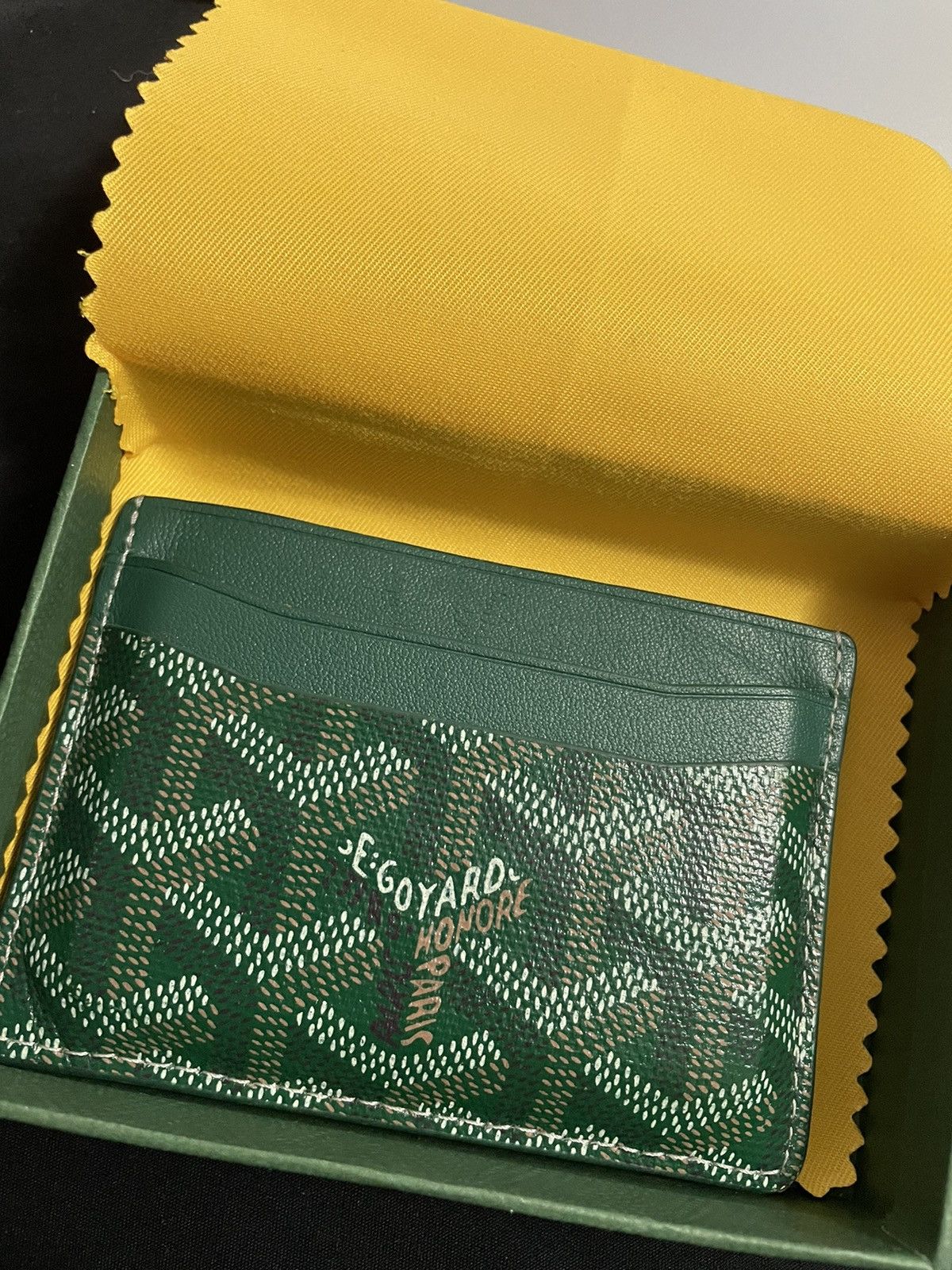 goyard card holder green