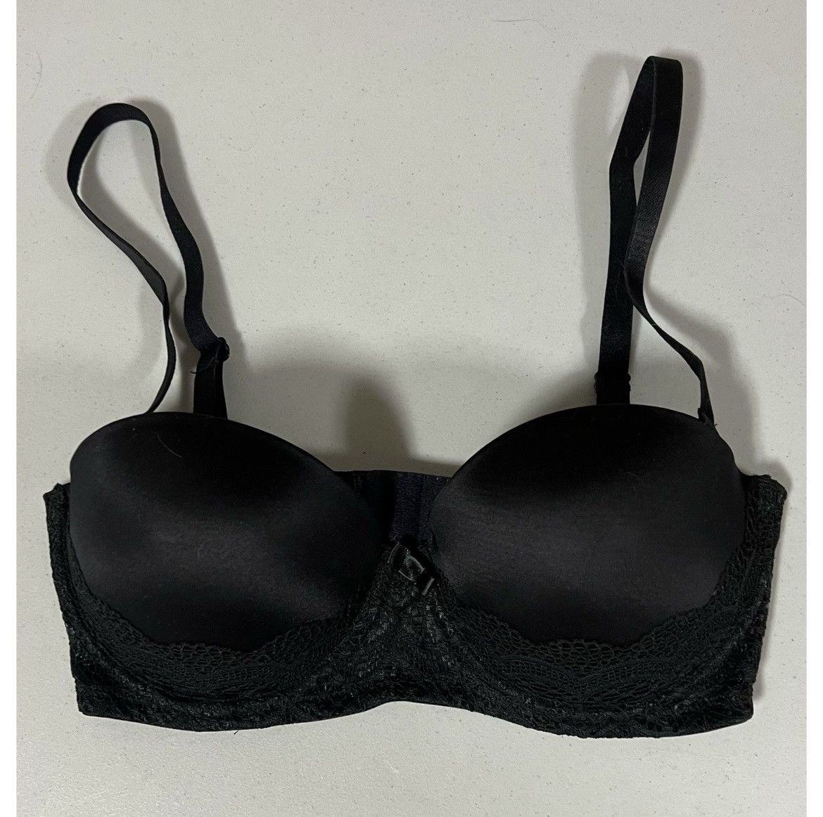 Vintage Black Lace Push-Up Balconette Bra Brassiere Lingerie 34C 🖤 Size ONE SIZE - 1 Thumbnail
