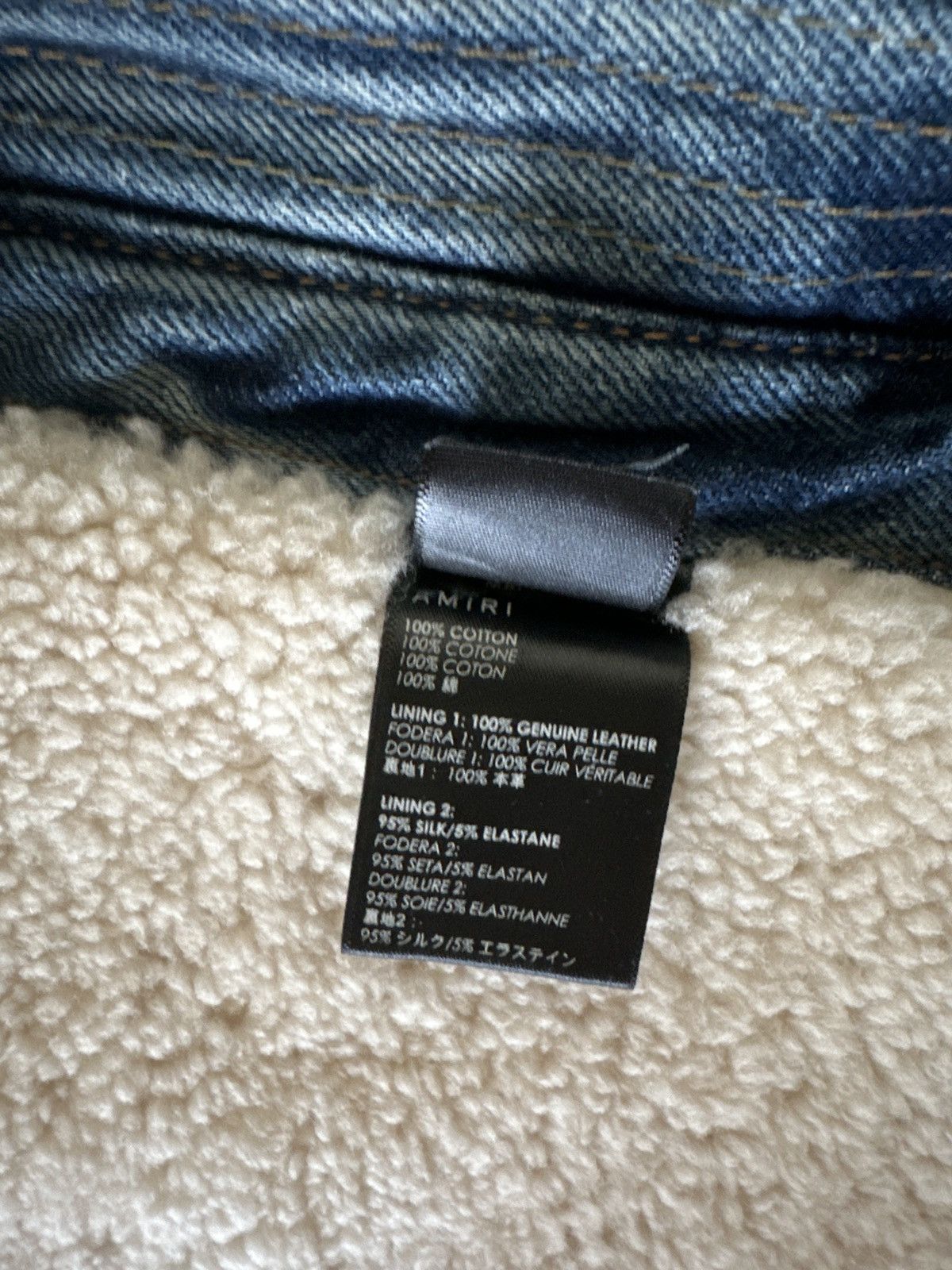 Amiri Shearling trucker denim jacket dirty indigo